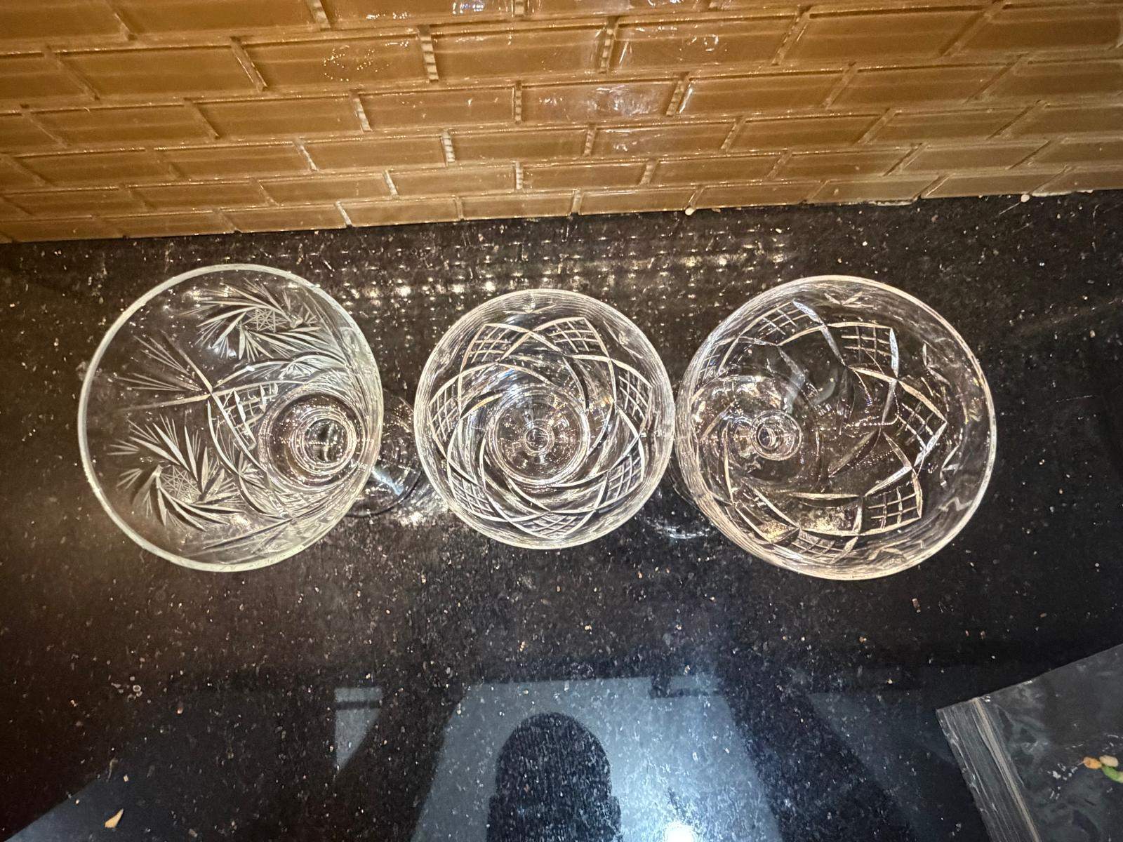 Set of Three Vintage Cut Crystal Glasses