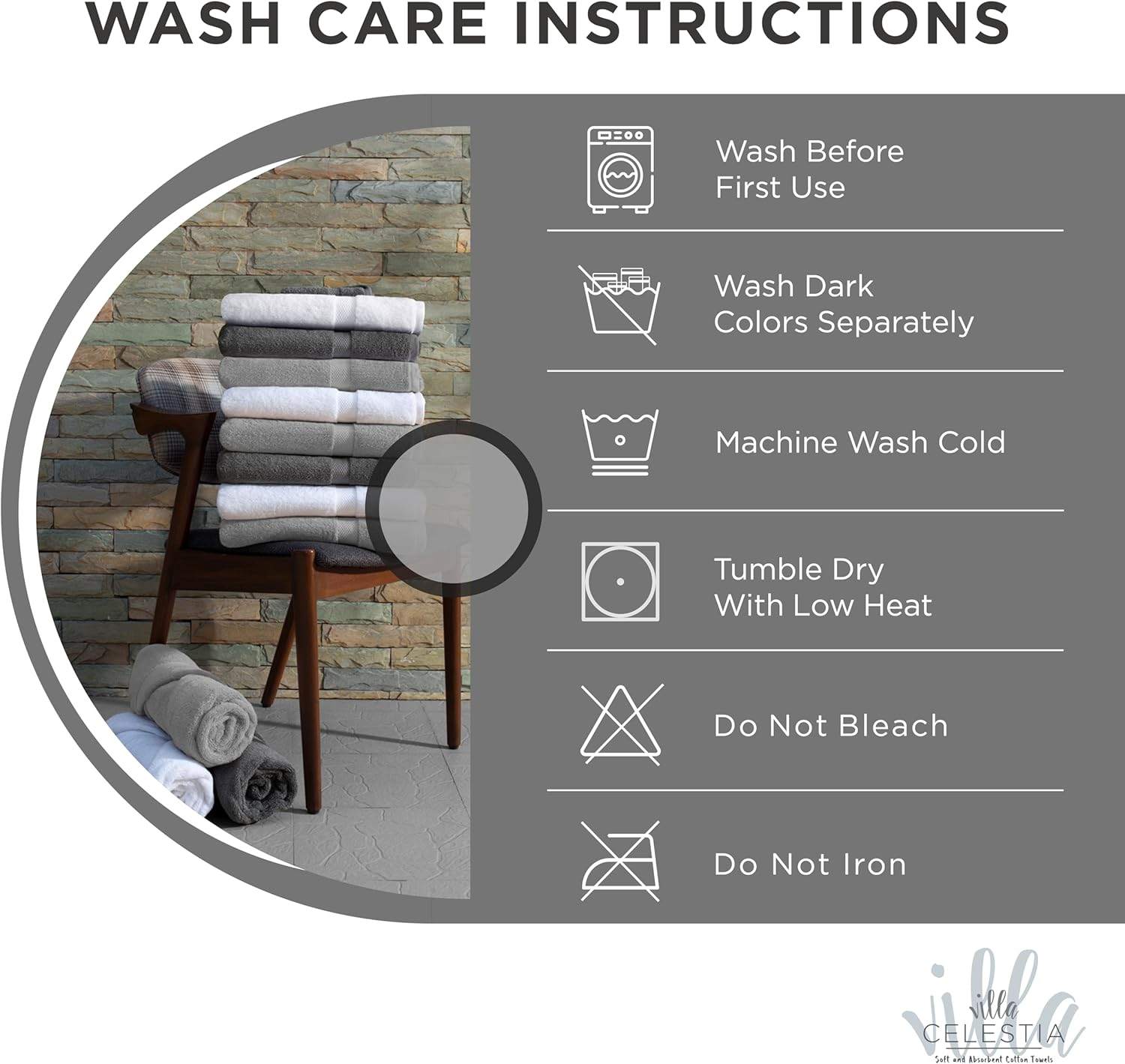 12-Pack Villa Celestia Luxury Washcloths, 100% Cotton, 650 GSM - photo 3