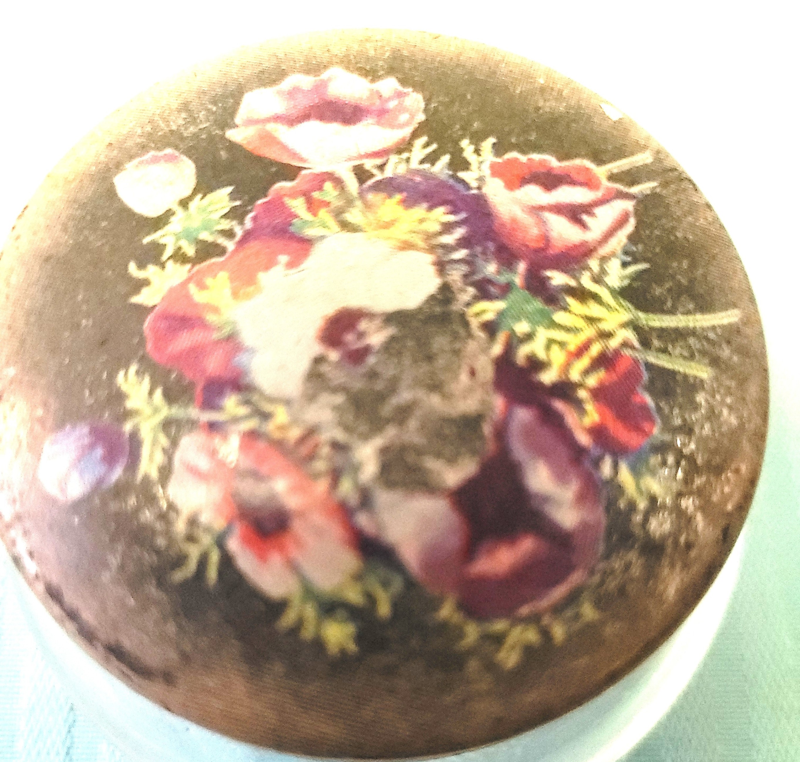 1930s Hazel Atlas Glass Vanity Jar Poppy Flower Litho Metal Lid - photo 3
