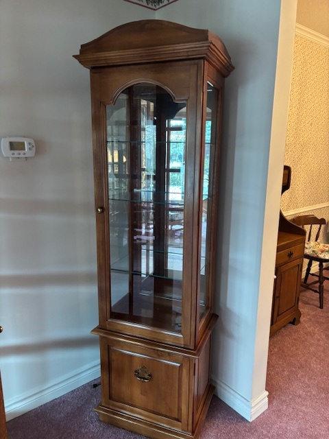 Solid Wood Lighted Curio Display Cabinet – Glass Shelves
