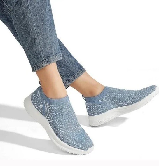 (US 11) BELOS Women's Rhinestone Mesh Slip On Walking Shoes