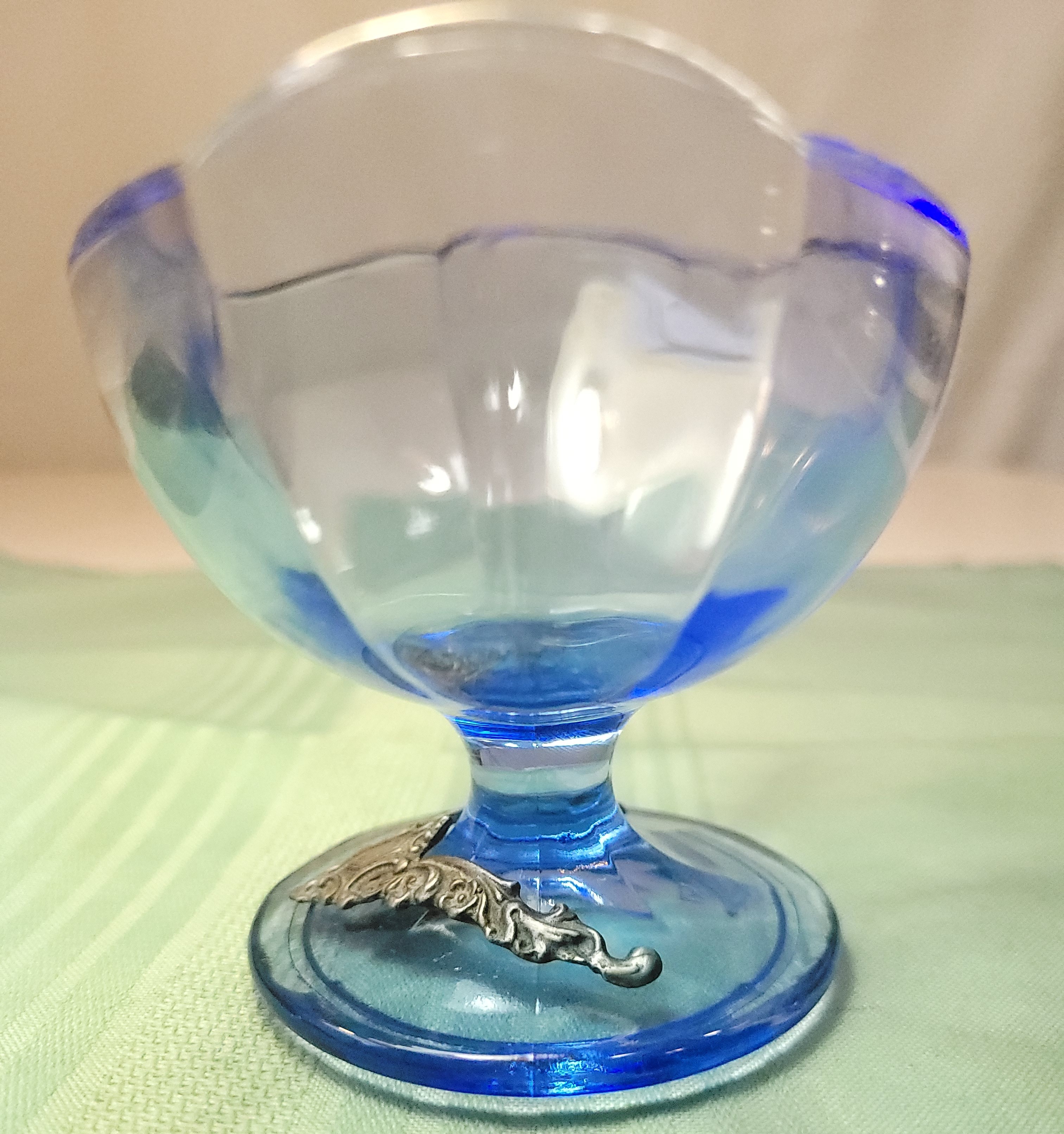 Vintage Italian Blue Glass Compote Bowl - Ornate Silver-Toned - photo 3