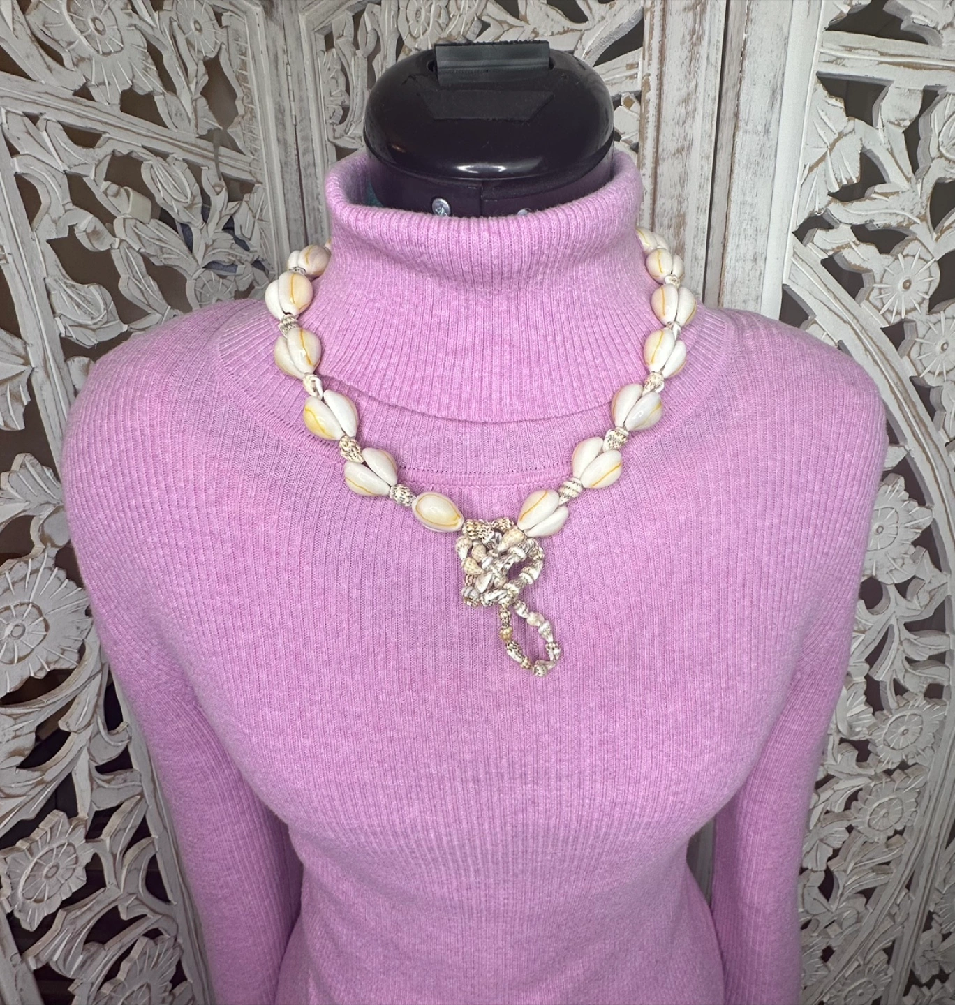 🧡 Unique Seashell Necklace Long Large Rosary - photo 2