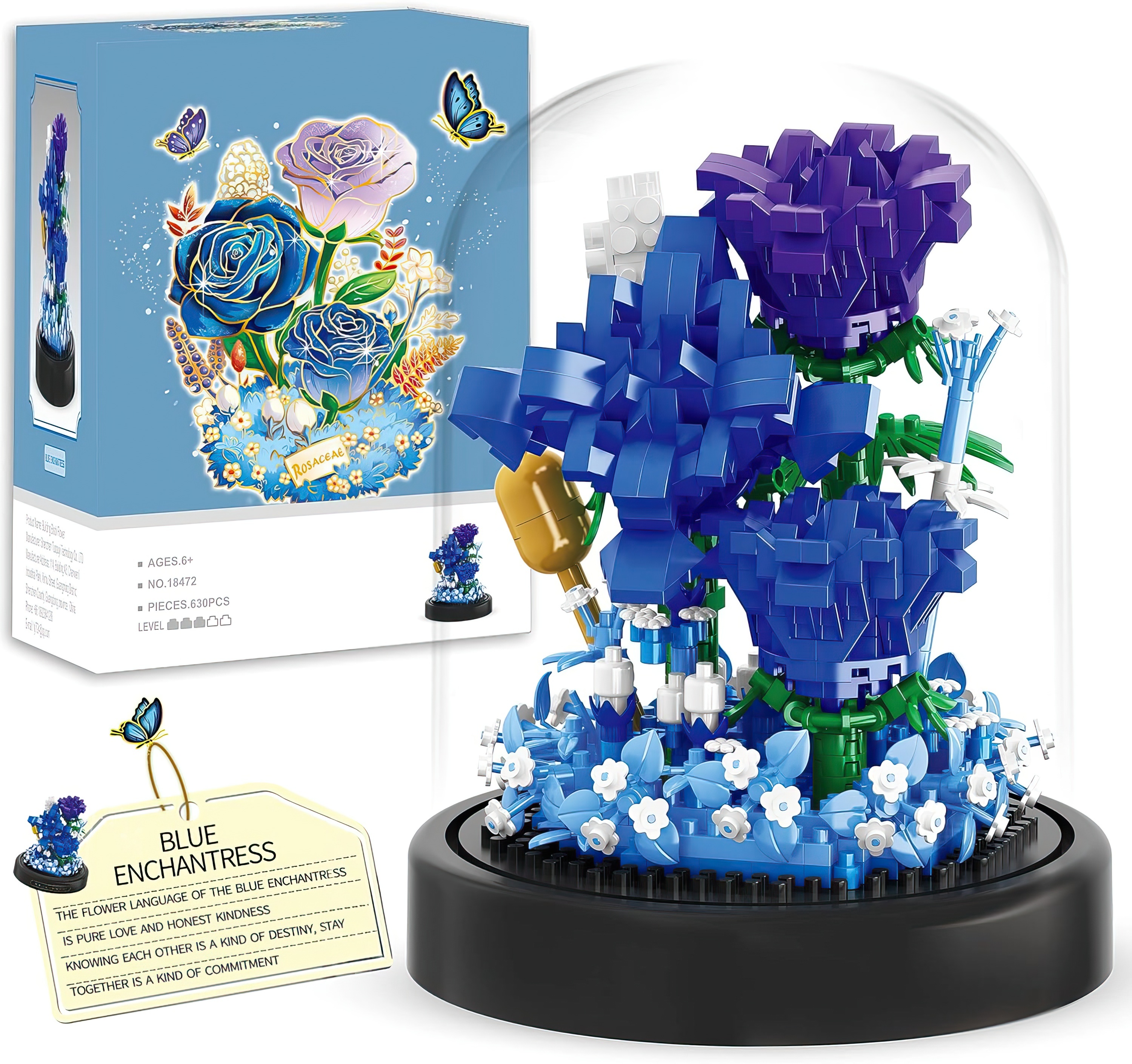 Guglog Flower Bouquet Blue Roses Building Bricks Kit