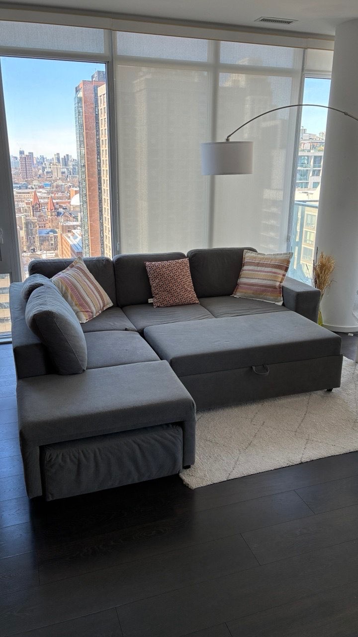 Comfy Grey Sofa Bed with Chaise – Great for Condos - photo 2