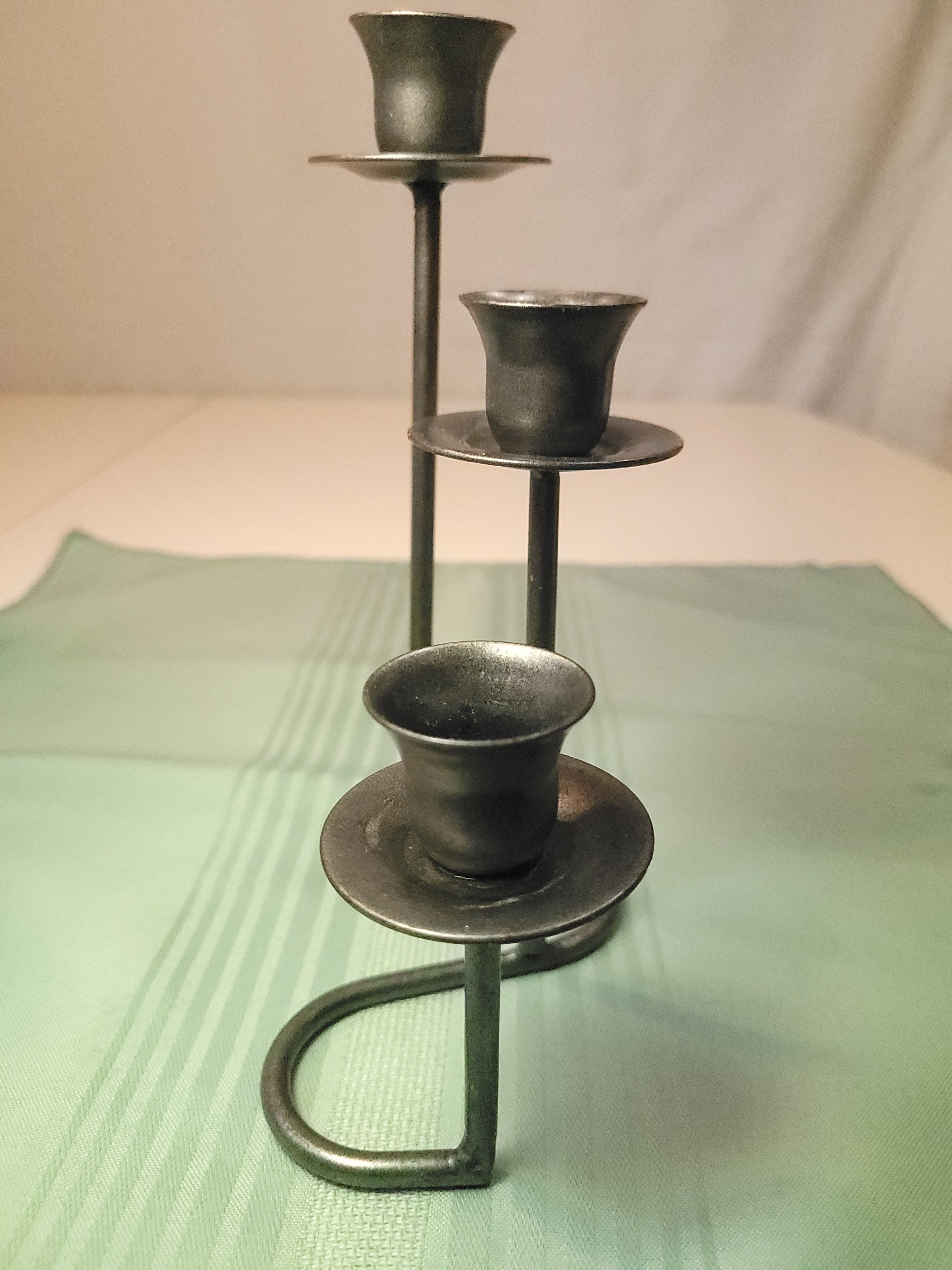Mexican Brutalist Wrought Iron 3-Tier Candelabra Squiggle Wavy - photo 3
