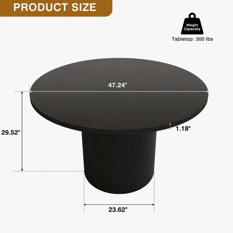 Black Round Dining Table - 47 inch Diameter - New in box - photo 3