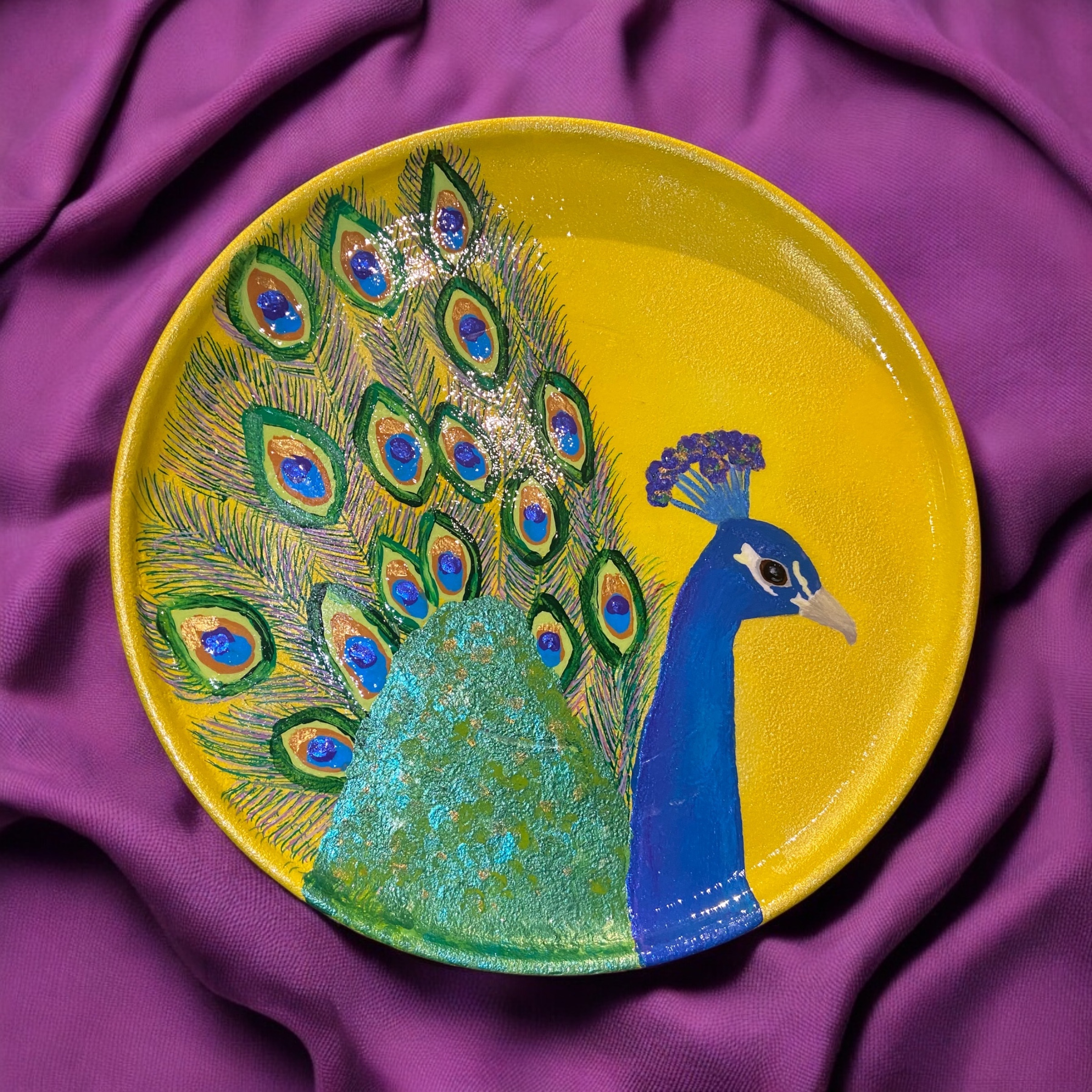 Hand-painted Peacock Plate, Yellow - photo 5