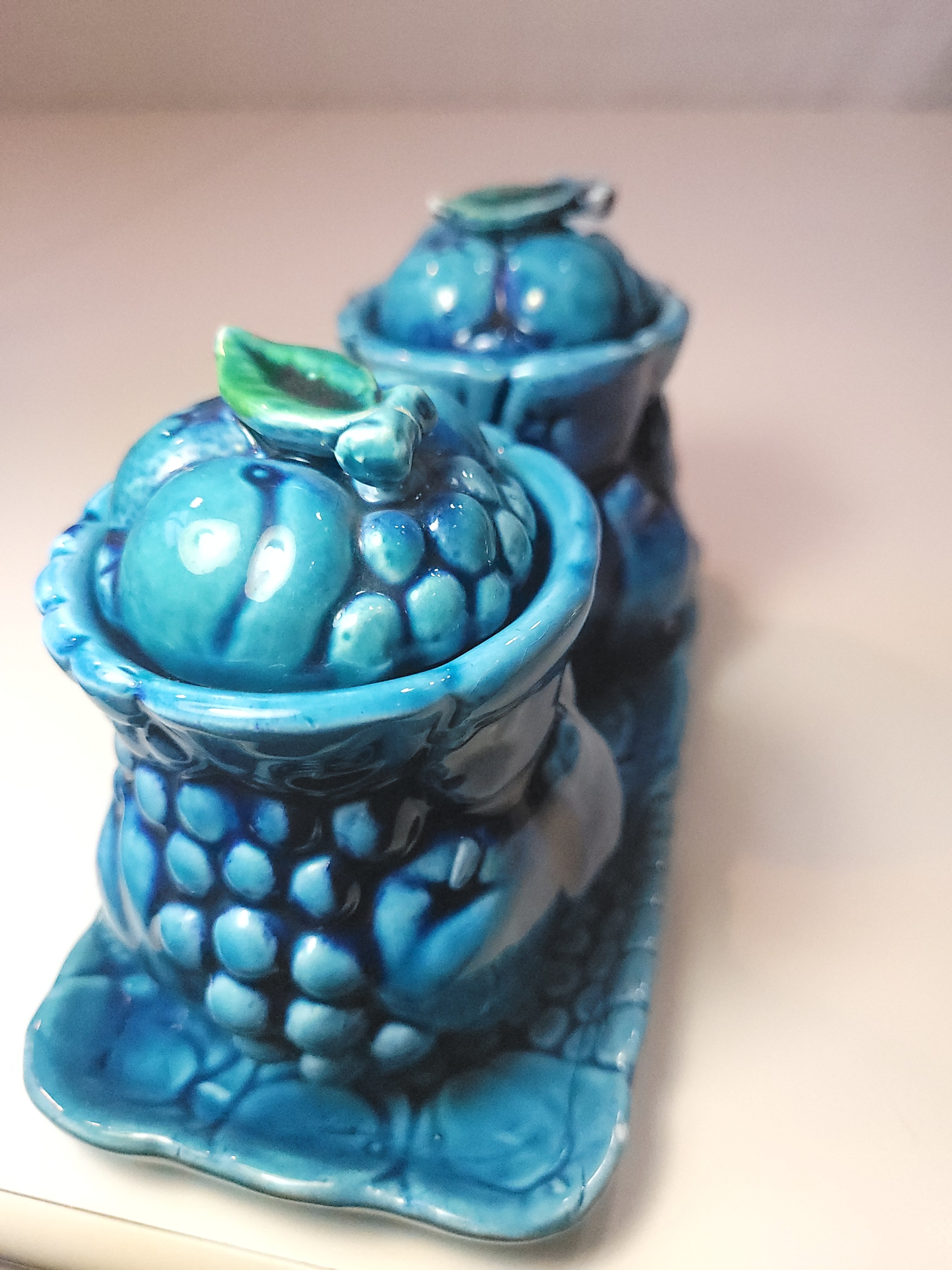Circa 1965 Inarco Japan Mood Indigo Blue Fruit Three Piece Set - photo 2