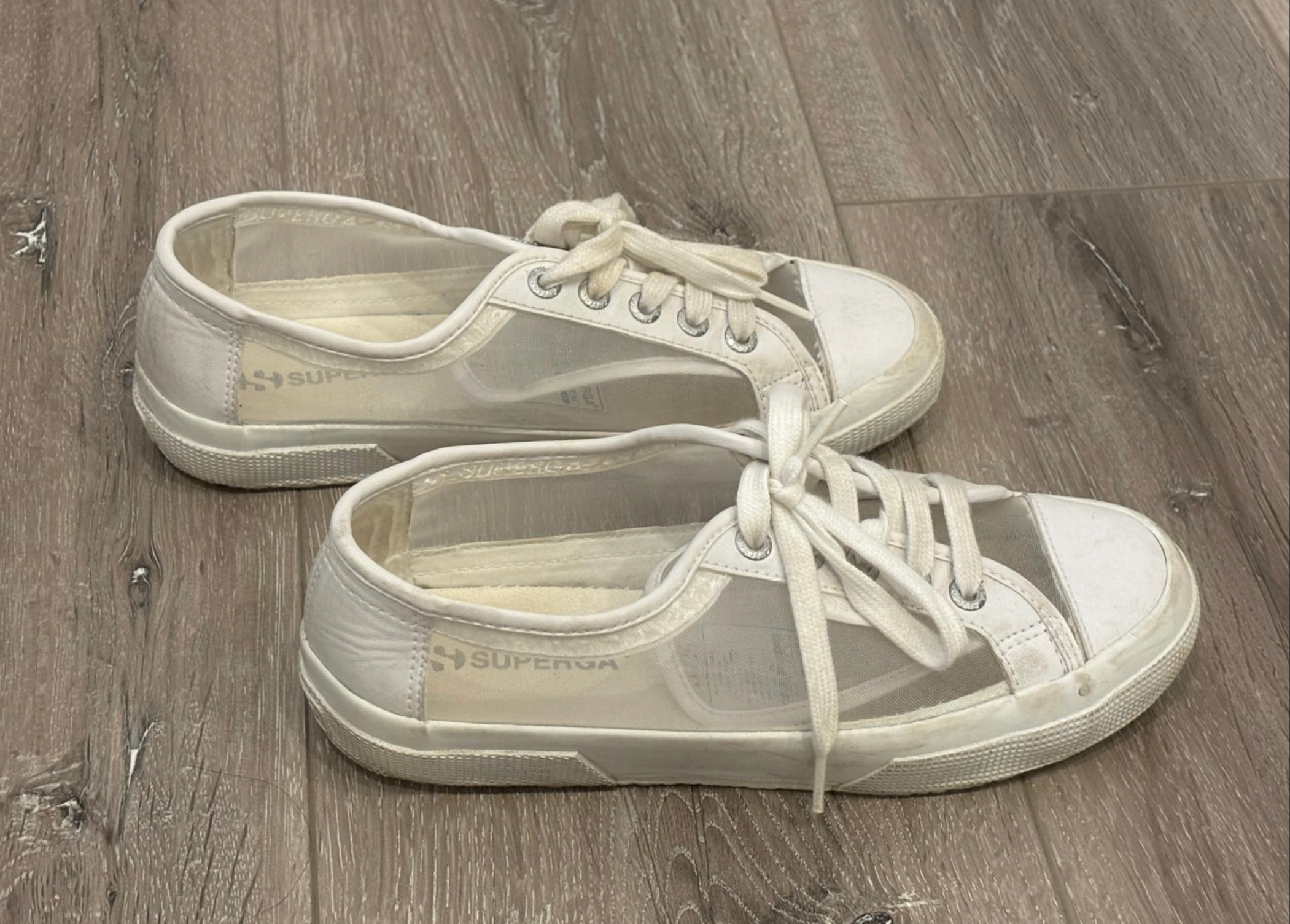Pair of white transparent shoes 👟✨