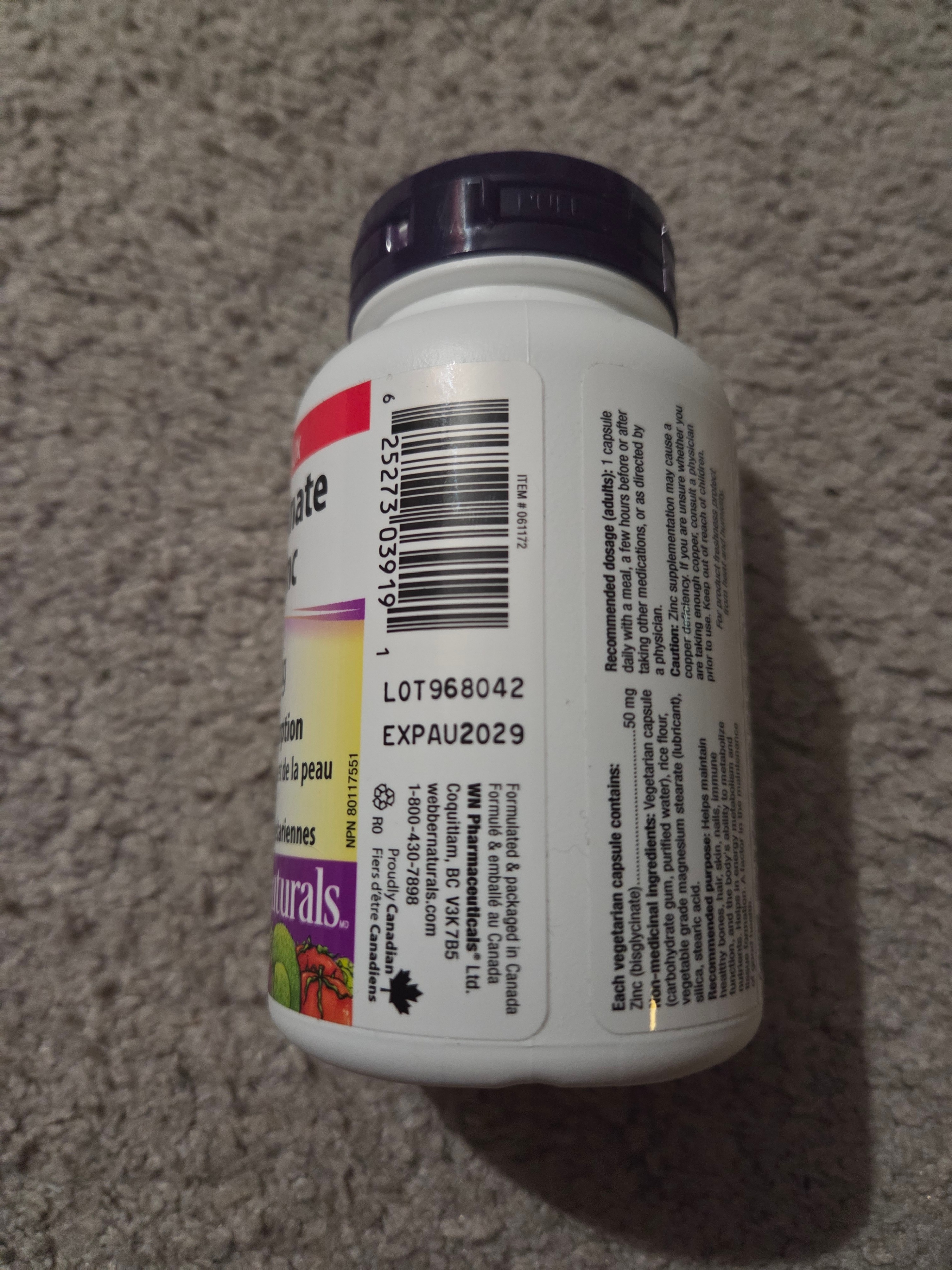 Zinc Bisglycinate 50mg, Webber Naturals, 140 Caps (New/Sealed) - photo 2