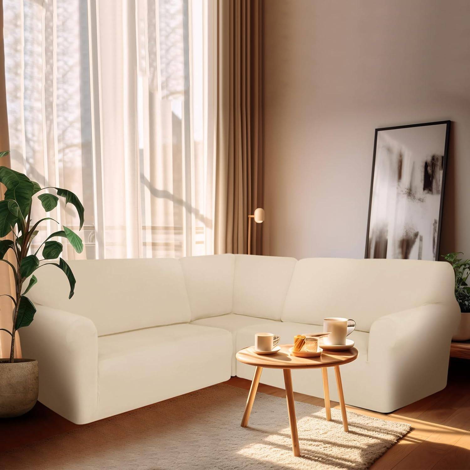 5-Seat L Shape Sectional Recliner Sofa Cover - Beige