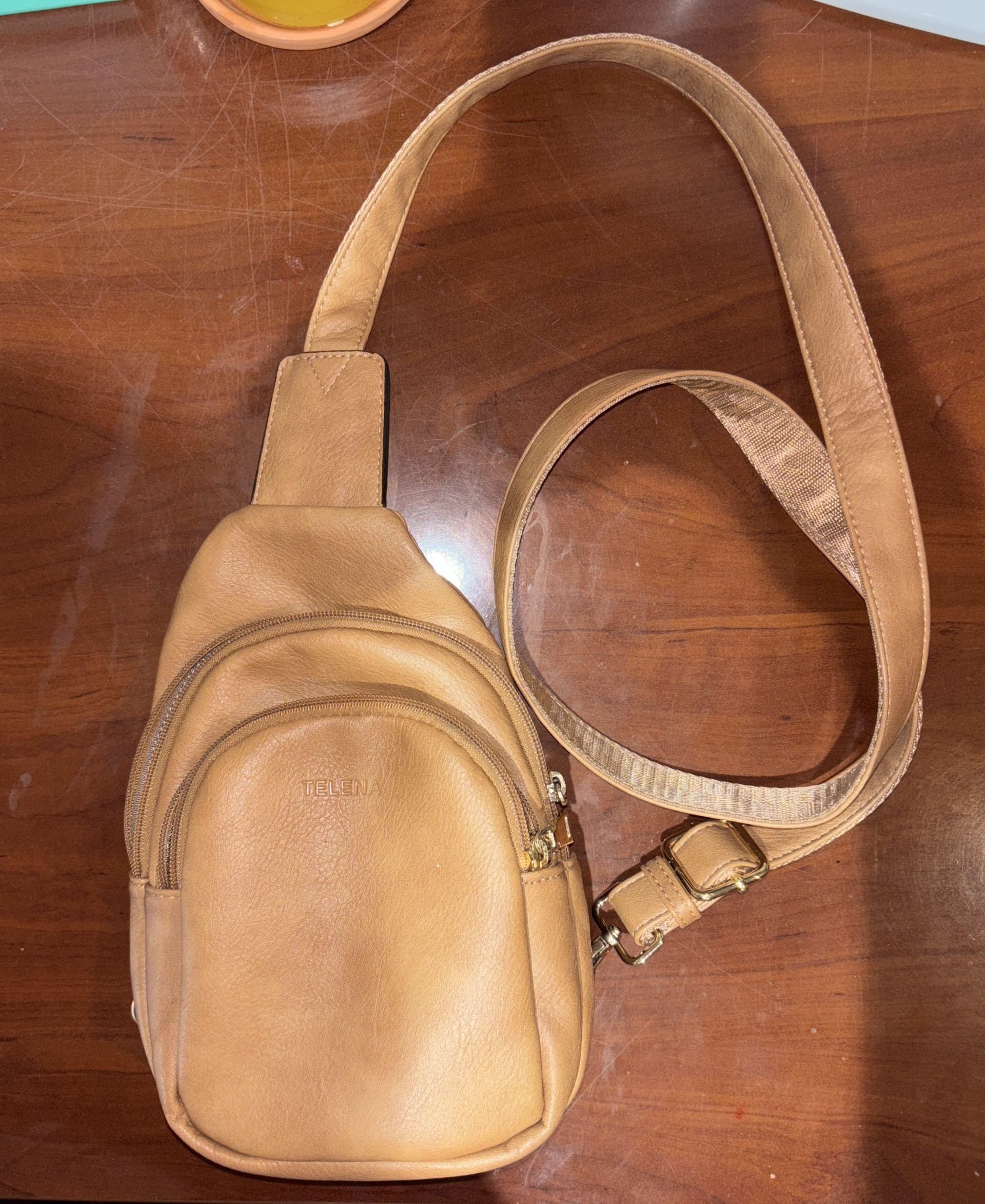 Leather Crossbody Sling Bag Fanny pack Backpack Camel Brown - photo 4