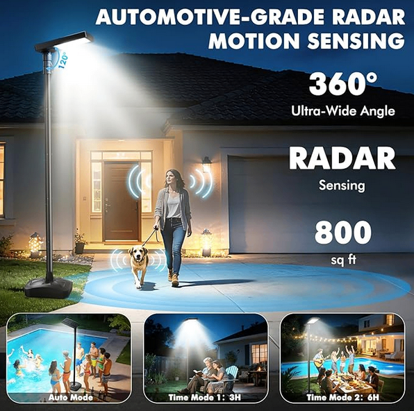 Solar Outdoor Patio Light w/ Pole & Remote – Motion Sensor