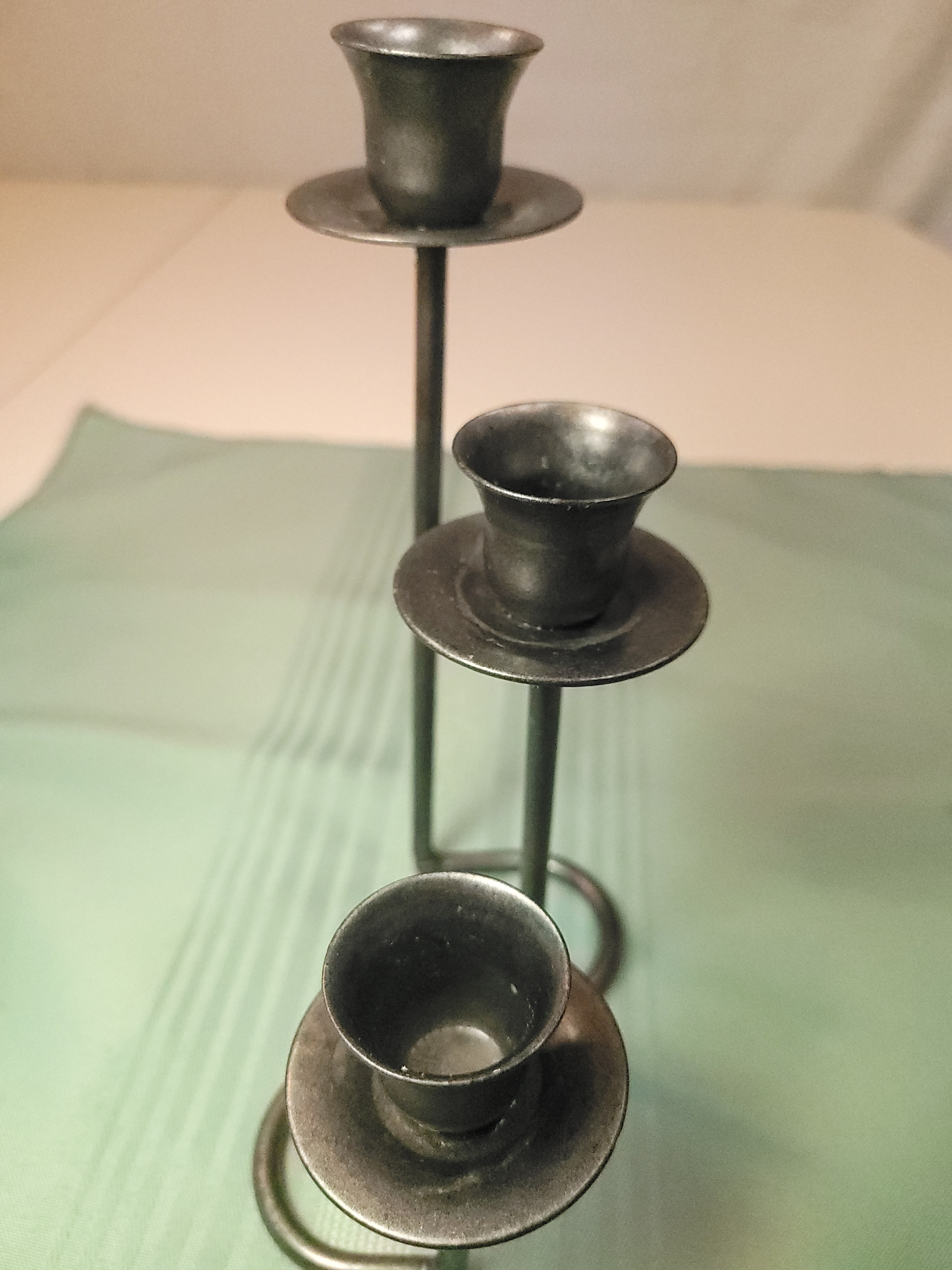 Mexican Brutalist Wrought Iron 3-Tier Candelabra Squiggle Wavy - photo 2