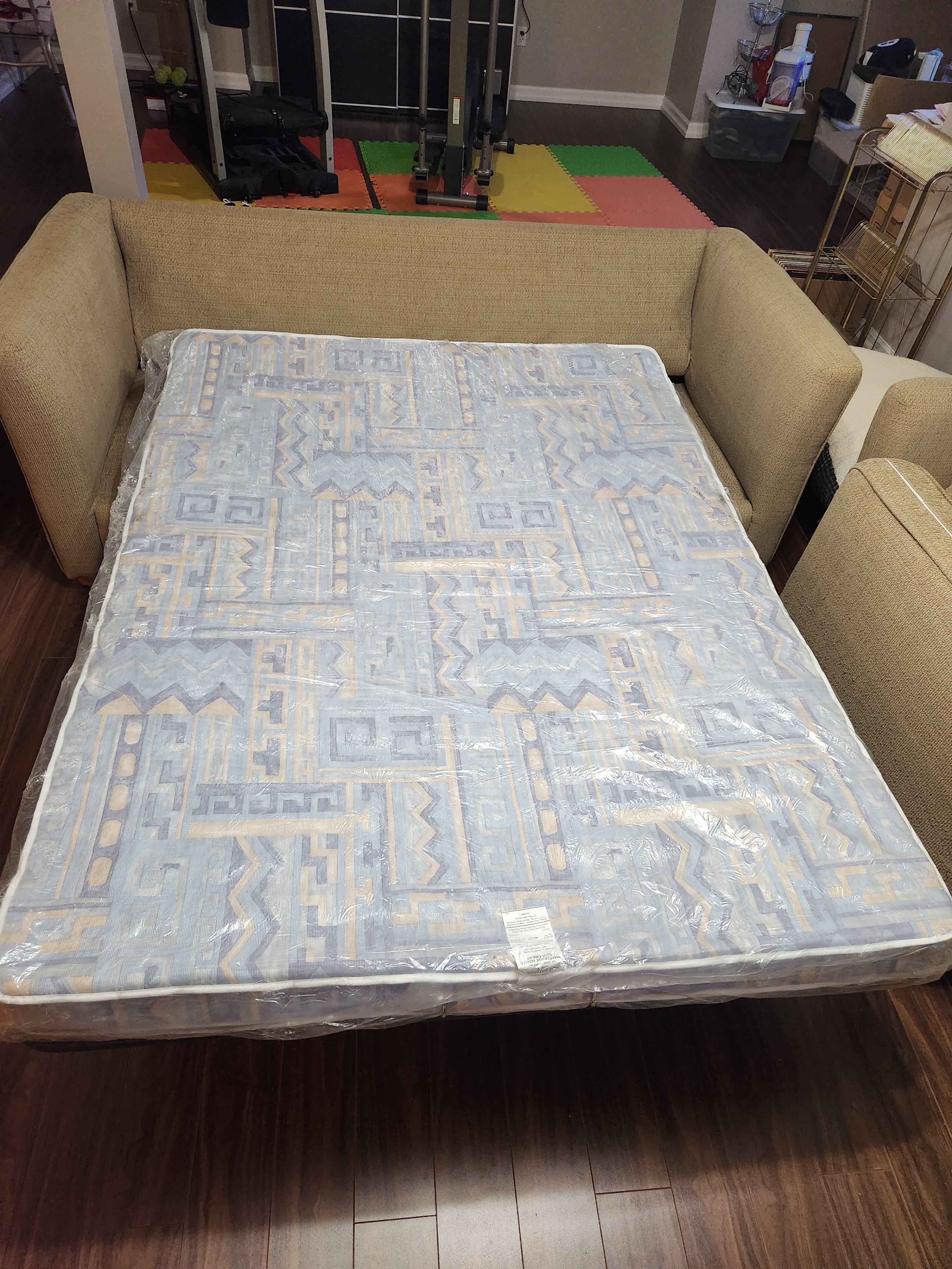 Beige Patterned Sleeper Sofa, Loveseat and Armchair - photo 4