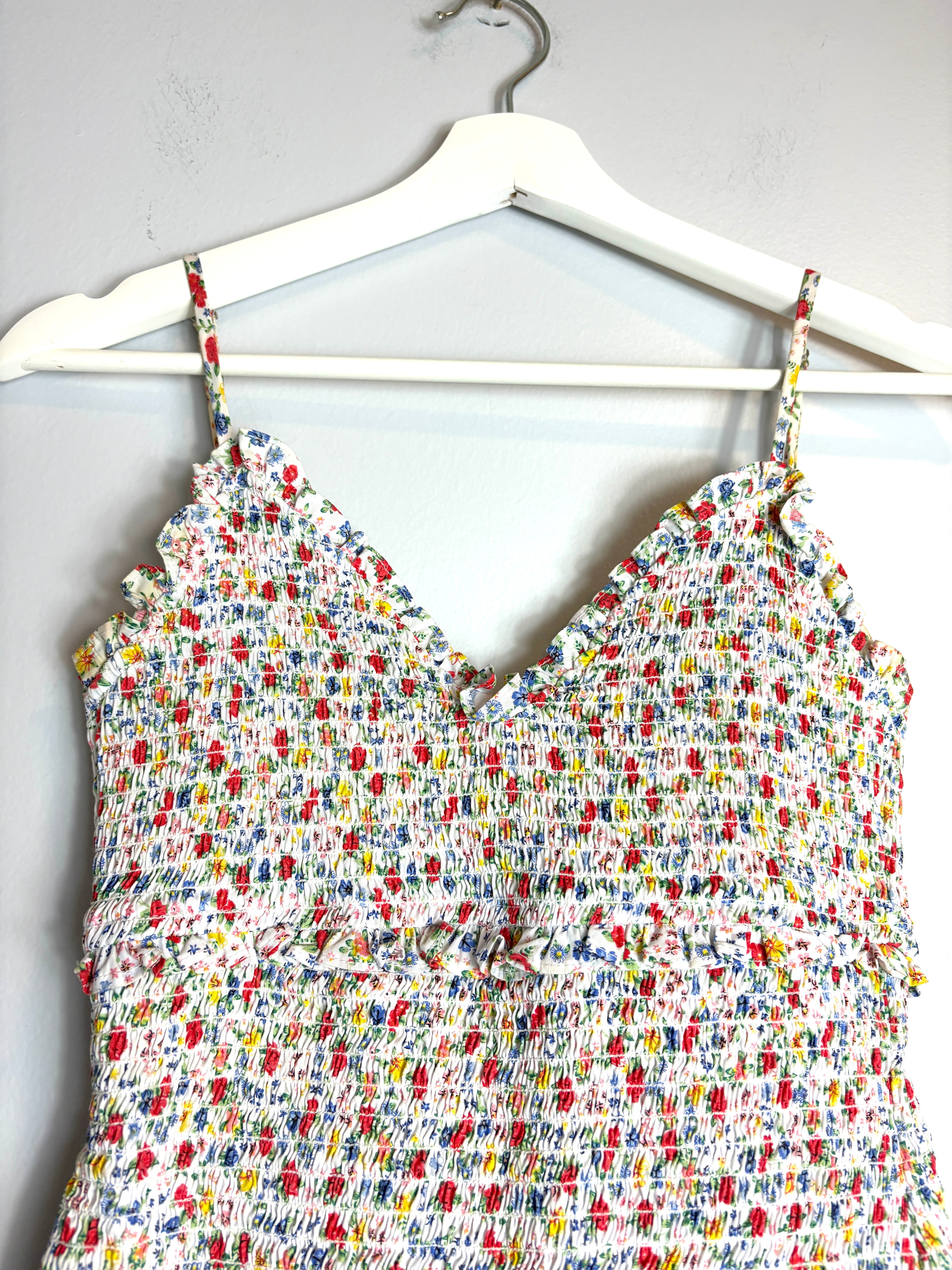 Likely Zephra White Floral Smocked Mini Dress Size 2 Stretch - photo 5