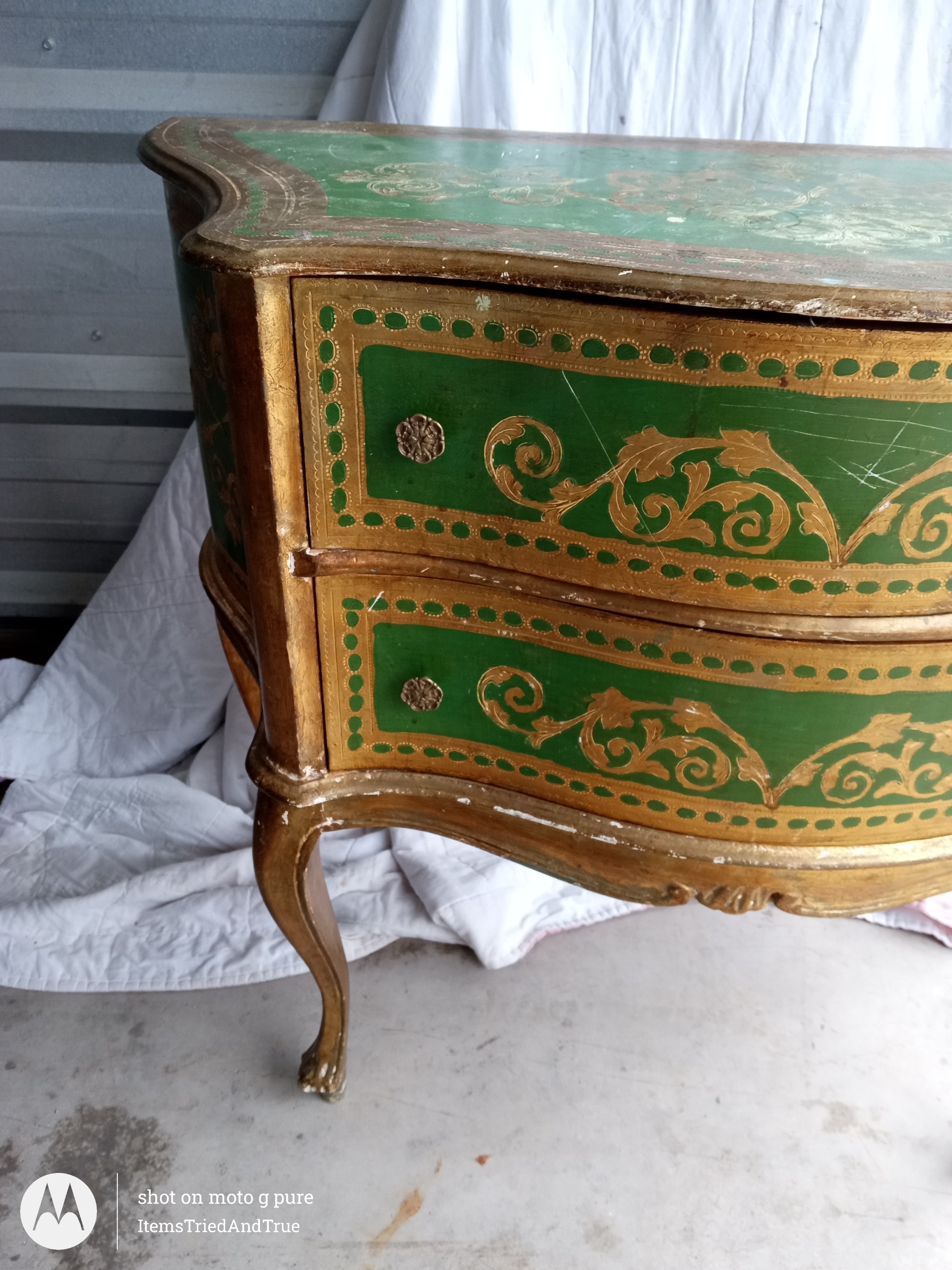 Vintage Hand‑Painted Green & Gold Chest of Drawers - photo 3