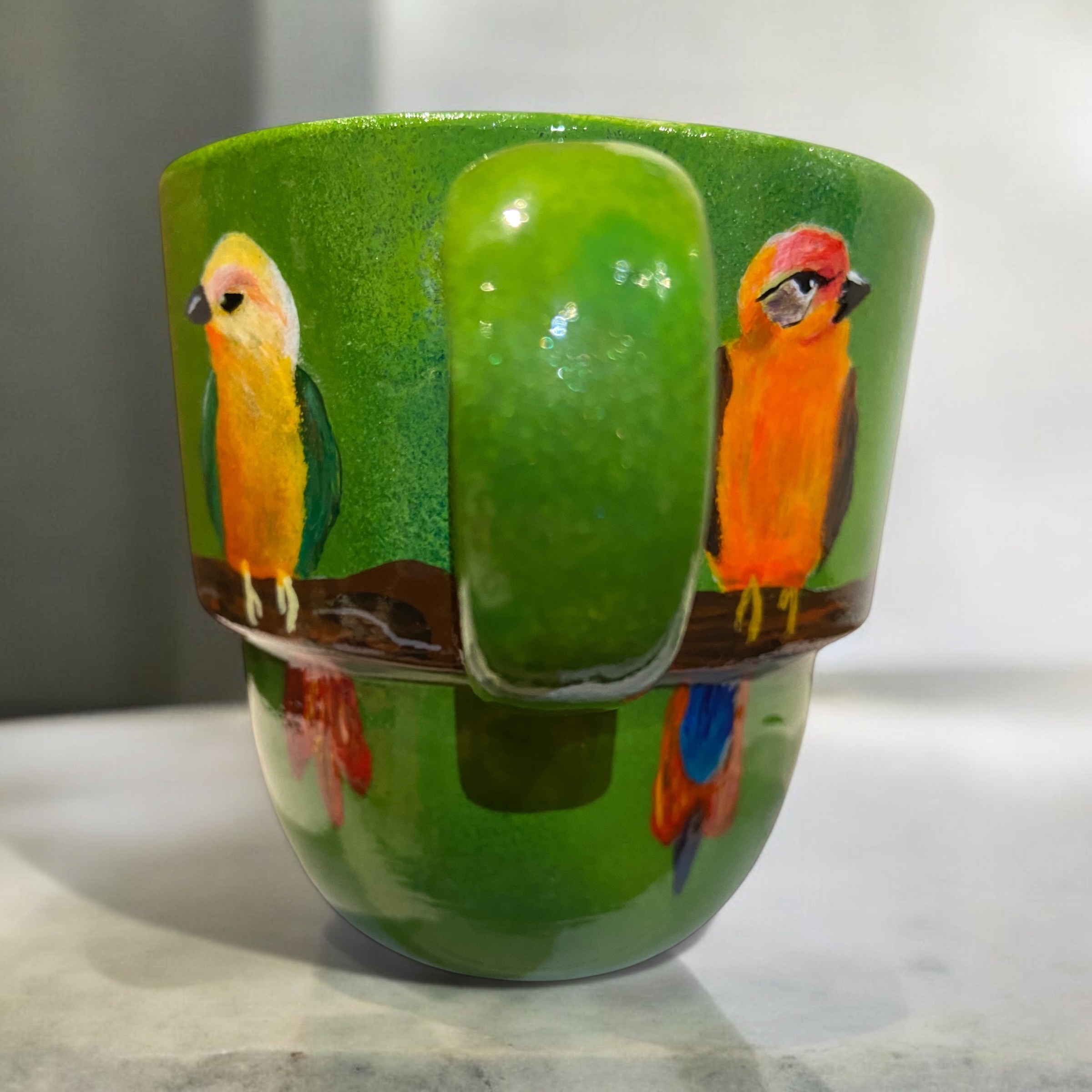 Hand-Painted Green Bird Mug - photo 2