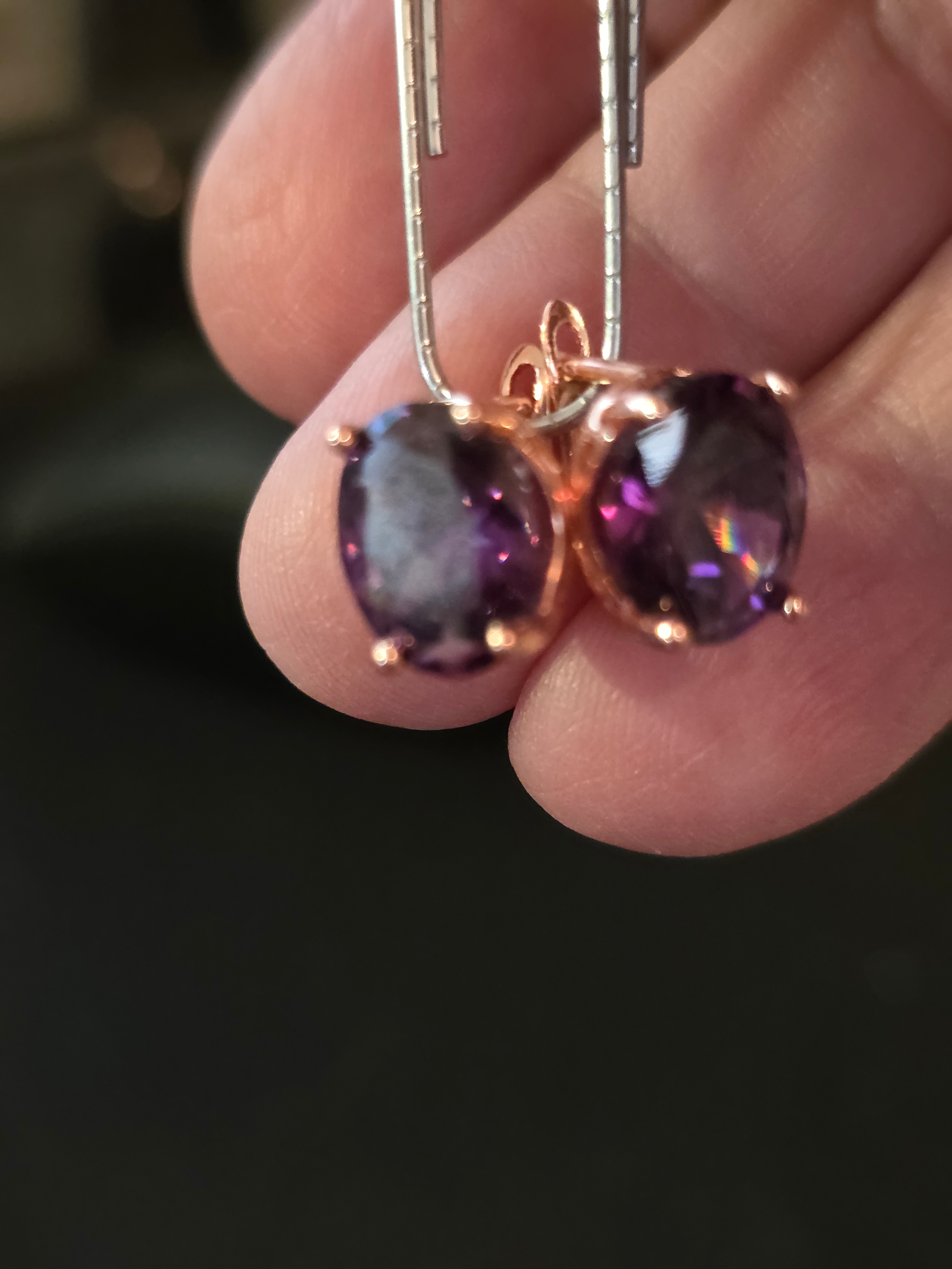 Purple Elegant Boho Style Drop Earrings with Copper Posts. - photo 4