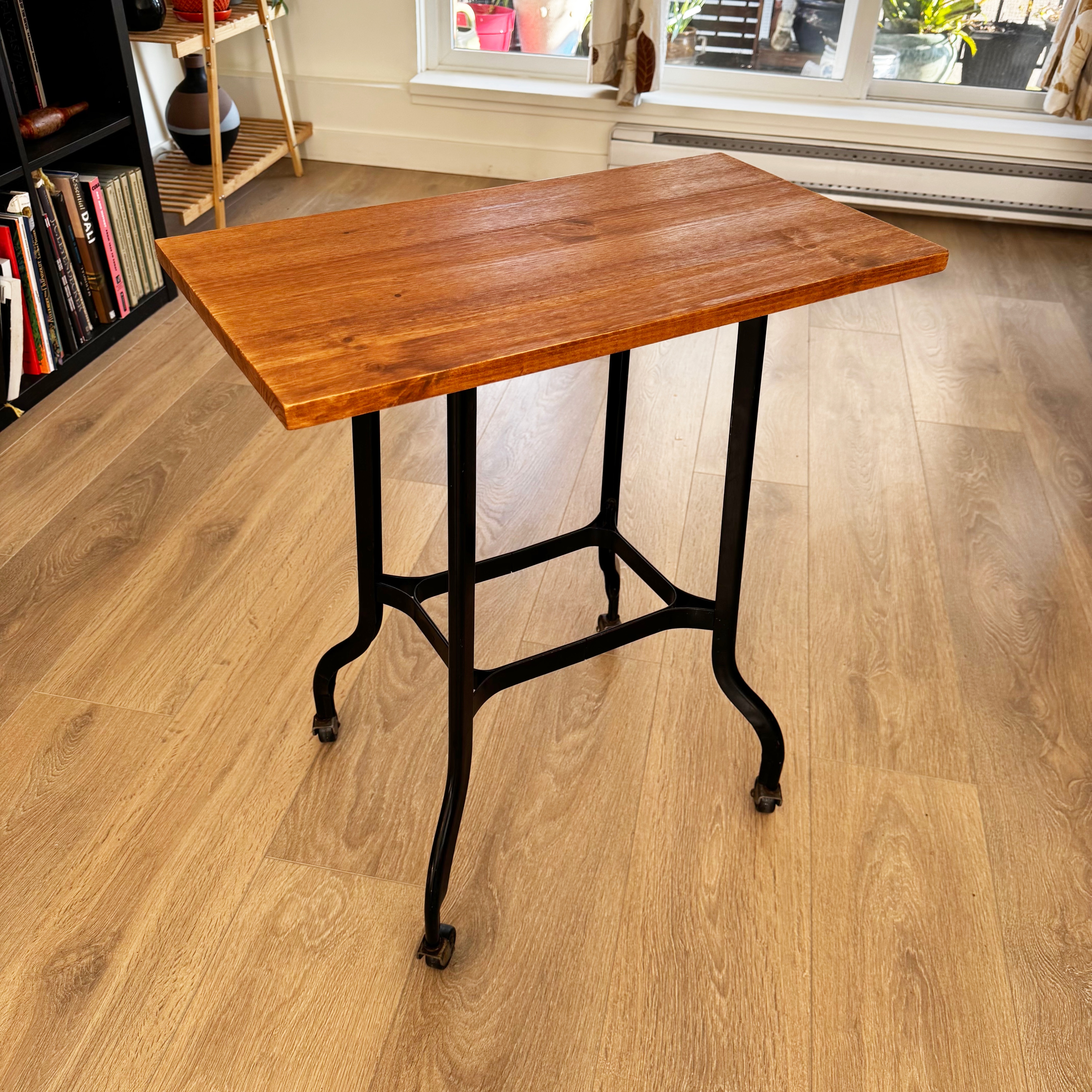 Industrial Rolling Side Table – Pine Top & Metal Base -OBO - photo 2