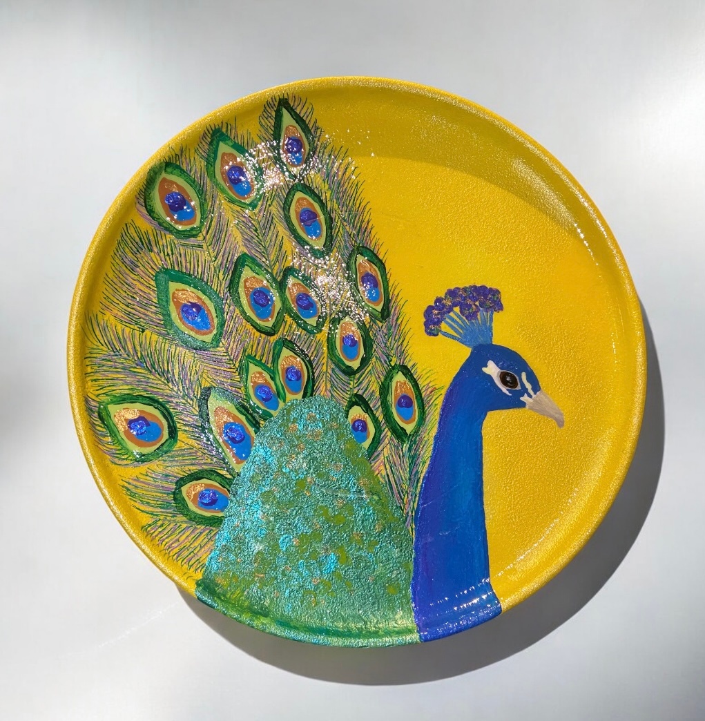 Hand-painted Peacock Plate, Yellow