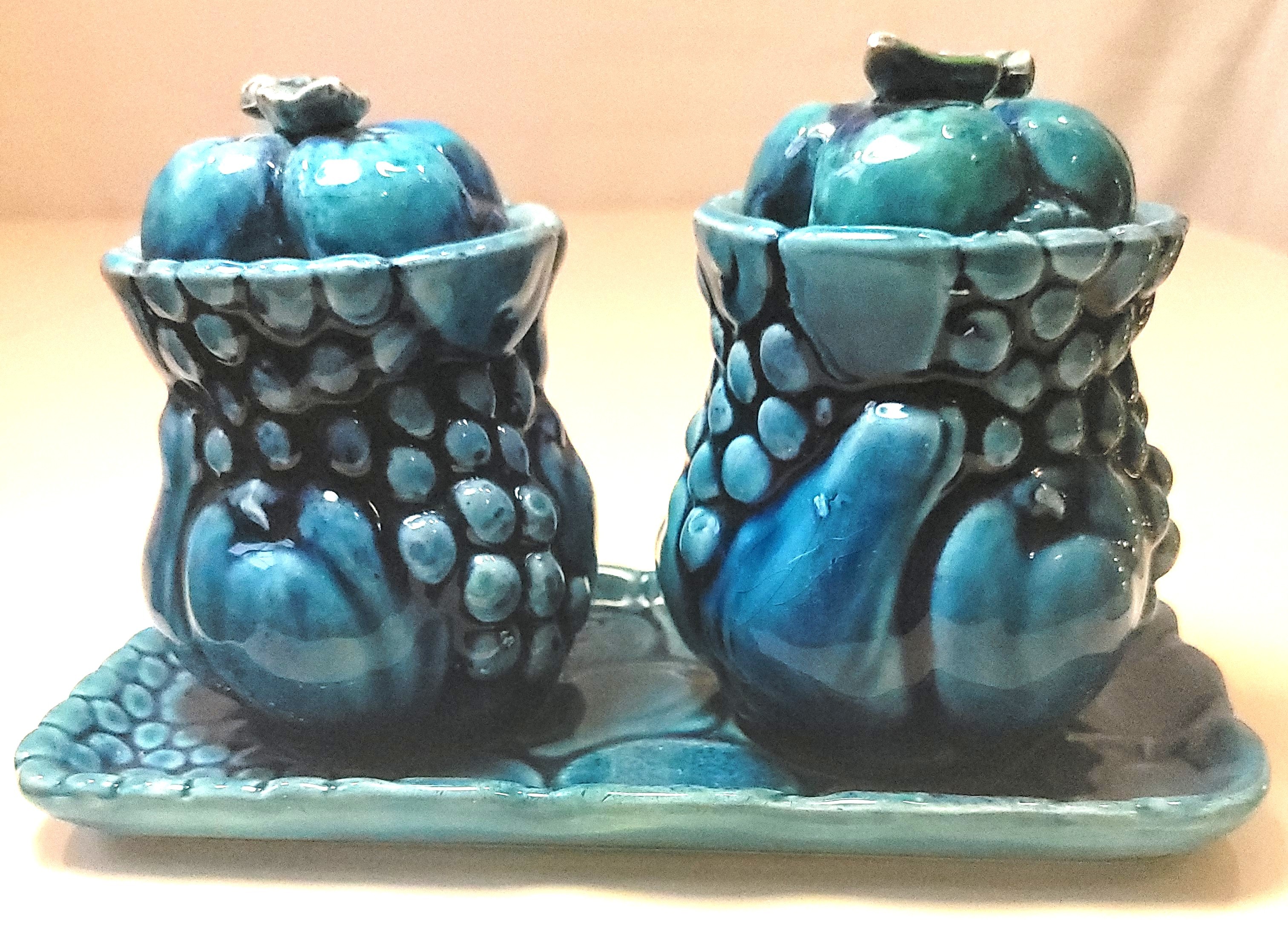 Circa 1965 Inarco Japan Mood Indigo Blue Fruit Three Piece Set - photo 5
