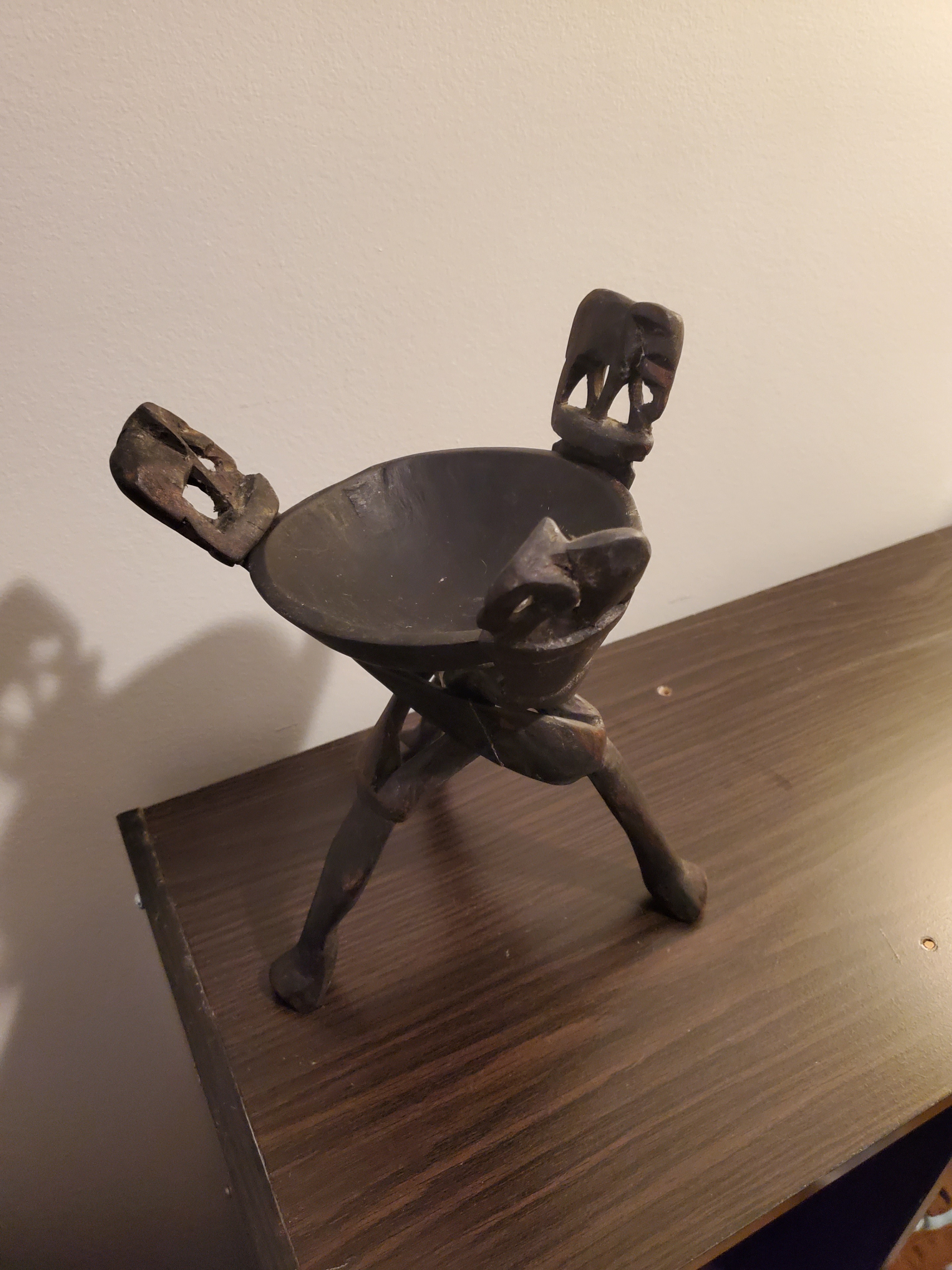 Hand Carved Wooden Bowl with Elephant Details - photo 2