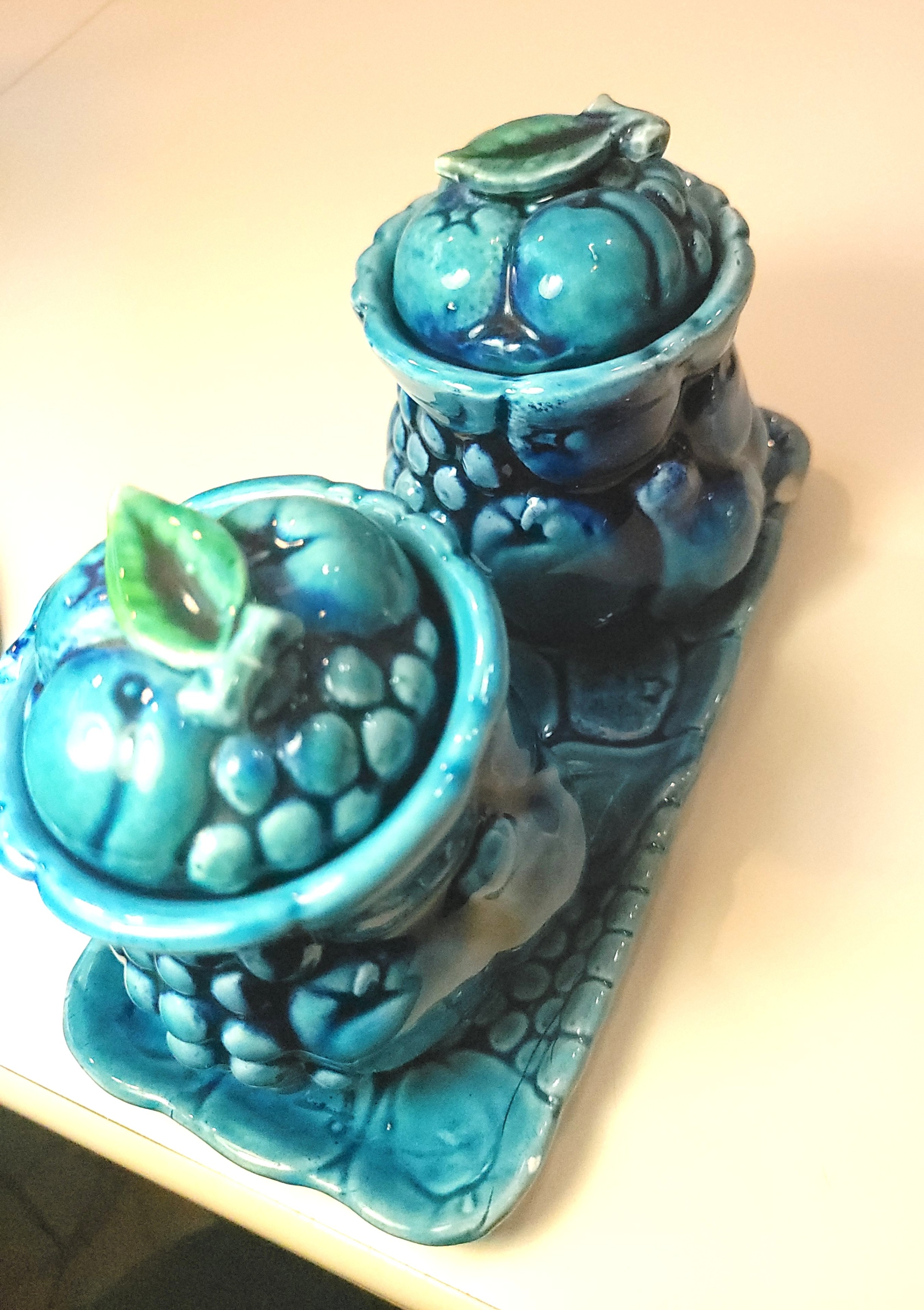 Circa 1965 Inarco Japan Mood Indigo Blue Fruit Three Piece Set
