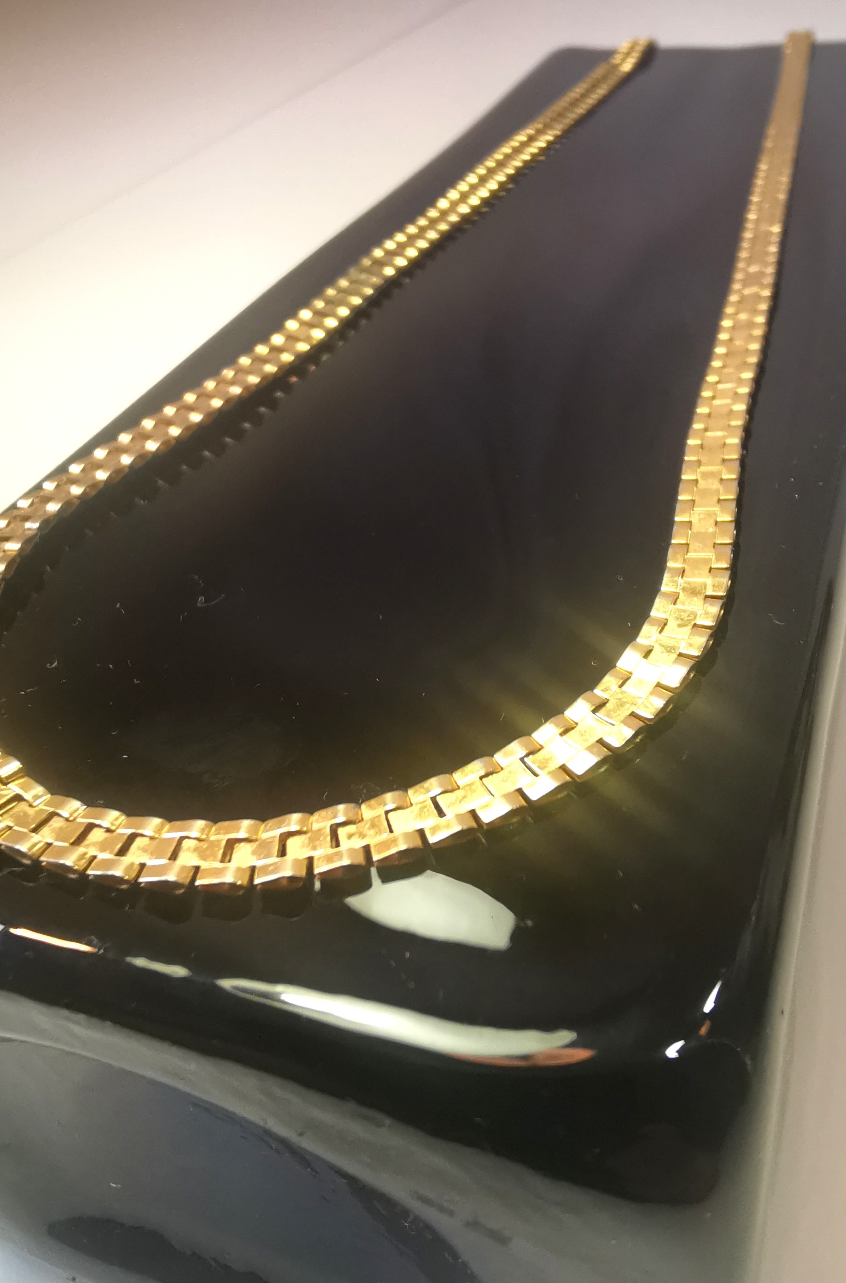 Gold Tone Watch Band Link Chain Necklace, 24.5 Inch Flat