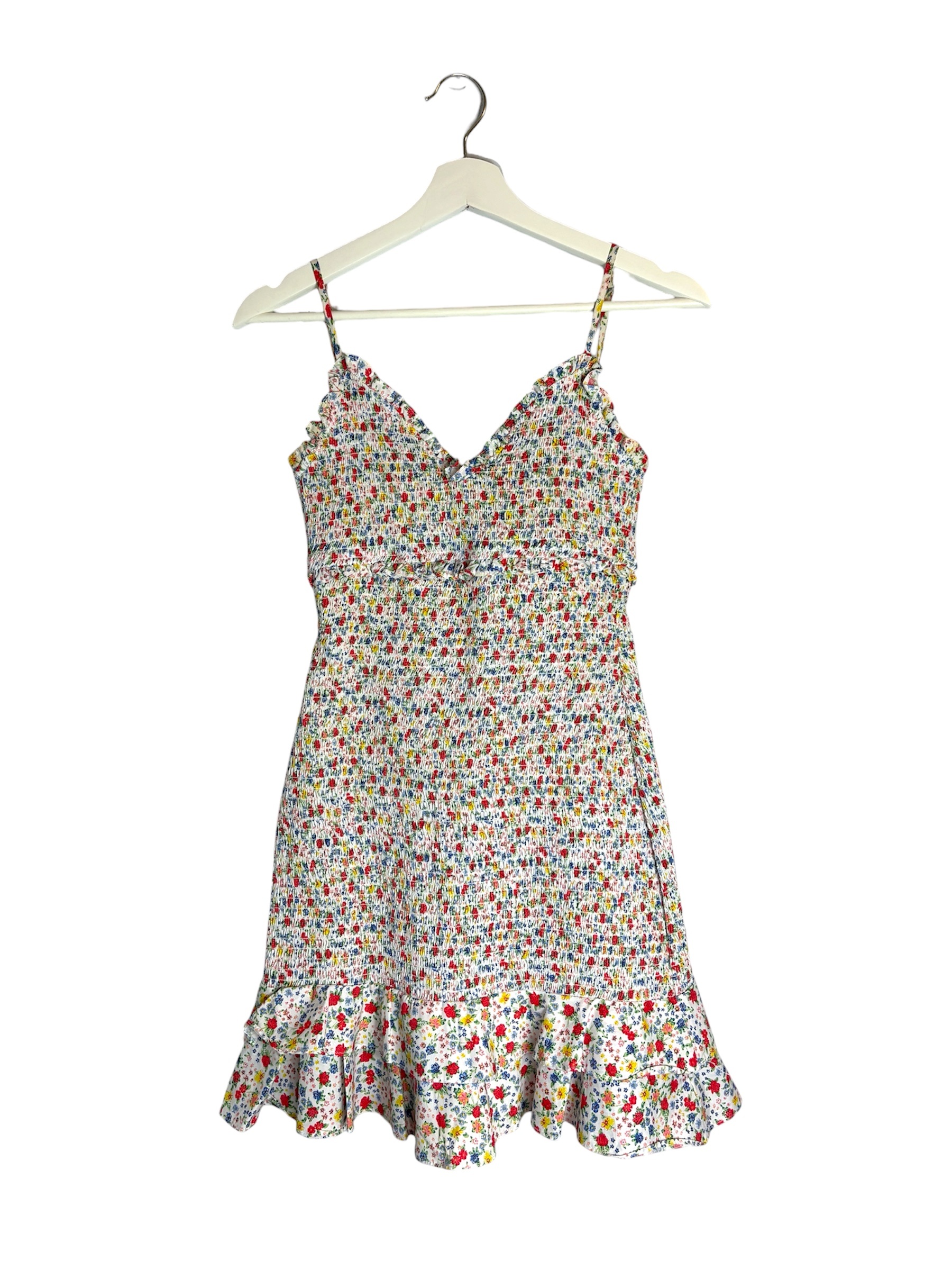 Likely Zephra White Floral Smocked Mini Dress Size 2 Stretch - photo 3