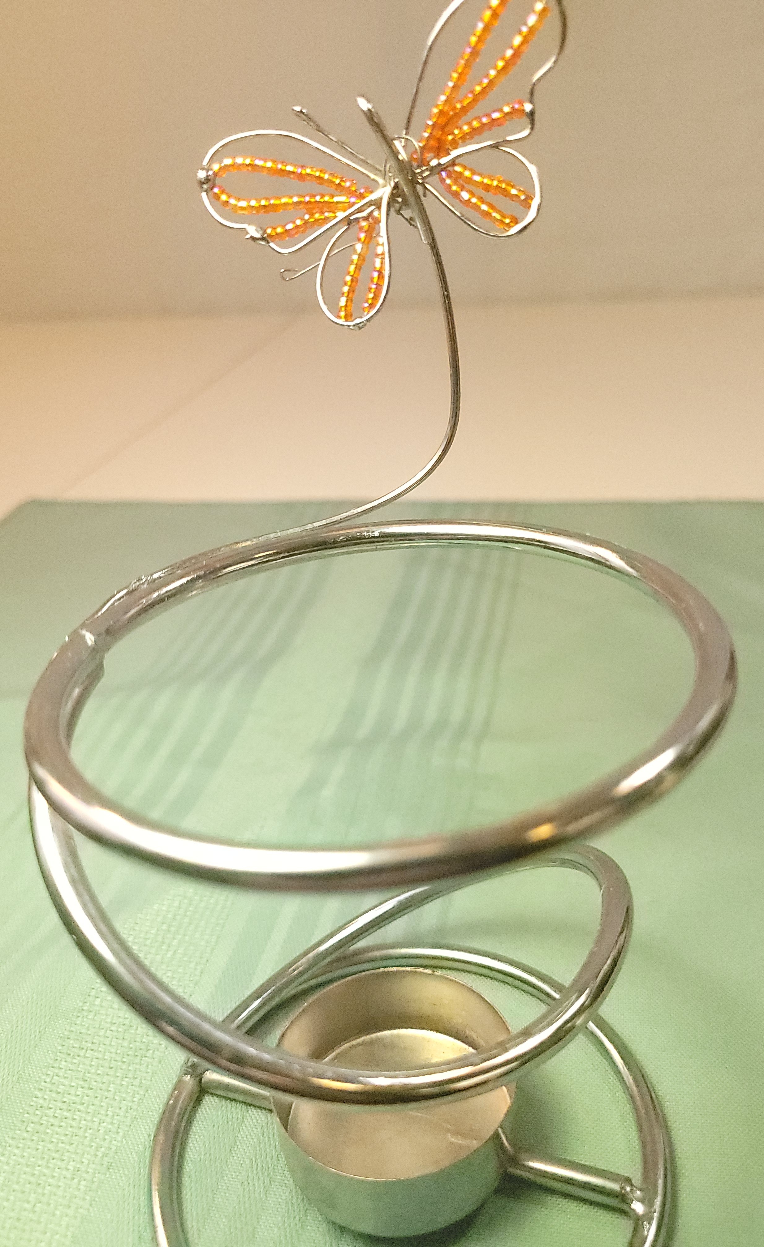 Butterrfly Tea Light Holder Spiral Wire Candle Stand Beaded But - photo 2