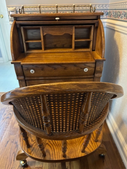 Pulaski RollTop Desk + Oak Captains Chair (Keepsakes Collection)