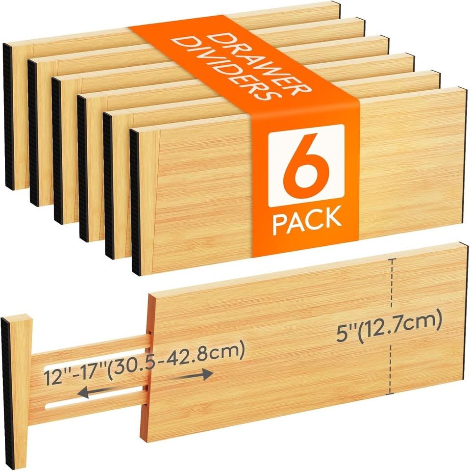 Bamboo Drawer Dividers - 6 Pack brand new in box