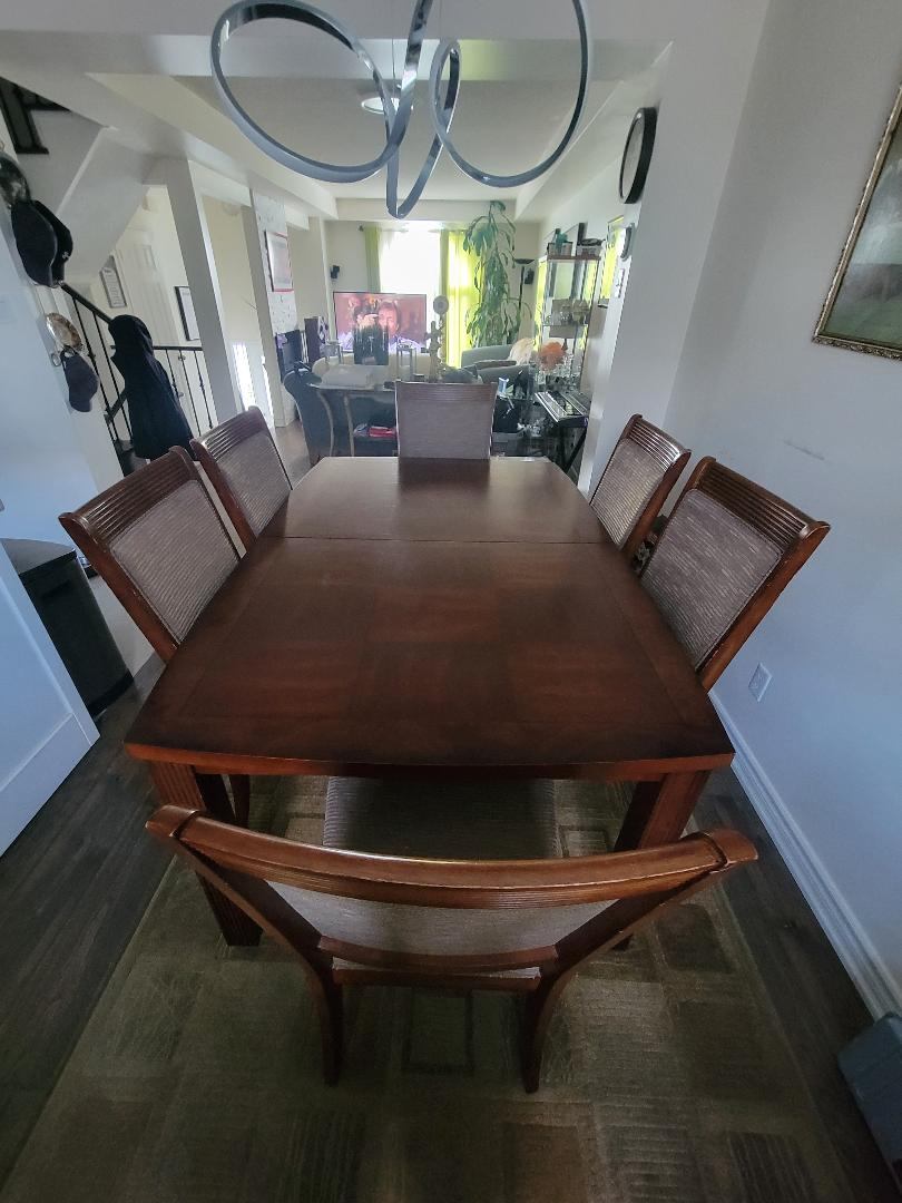 Dark Wood Dining Table Set with 6 Chairs