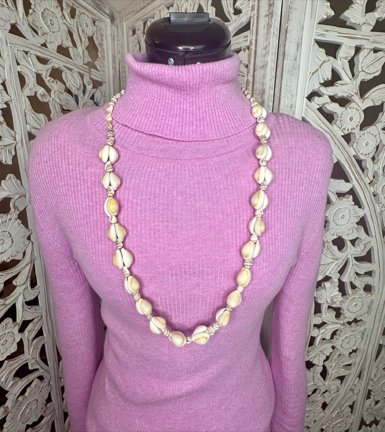 🧡 Unique Seashell Necklace Long Large Rosary