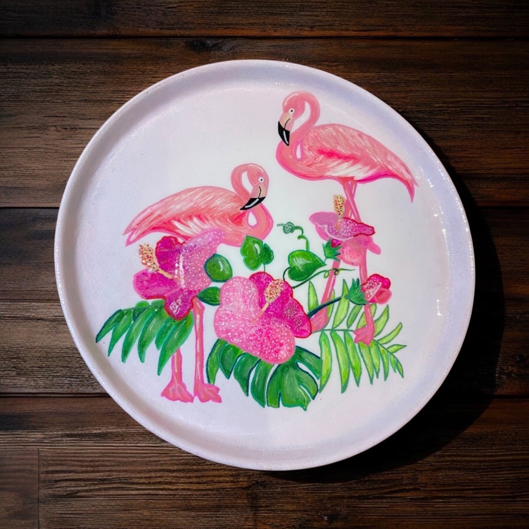 Hand Painted Flamingo & Hibiscus Decorative Plate - photo 3