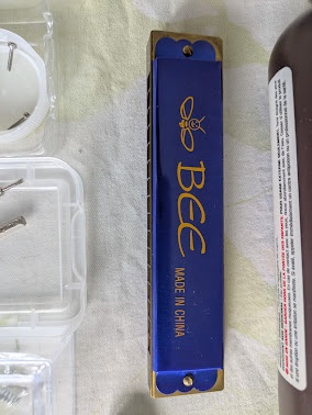 NOS Blue 16-hole Vintage "Bee" Harmonica Made in China - photo 2