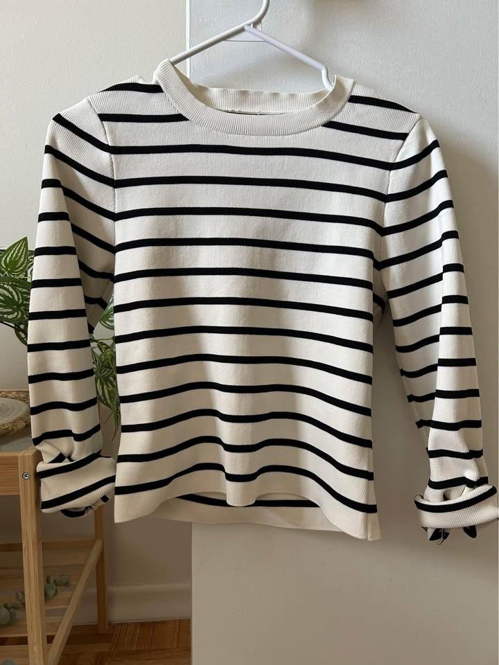 Blue Cream Striped Long Sleeve Top - Size L