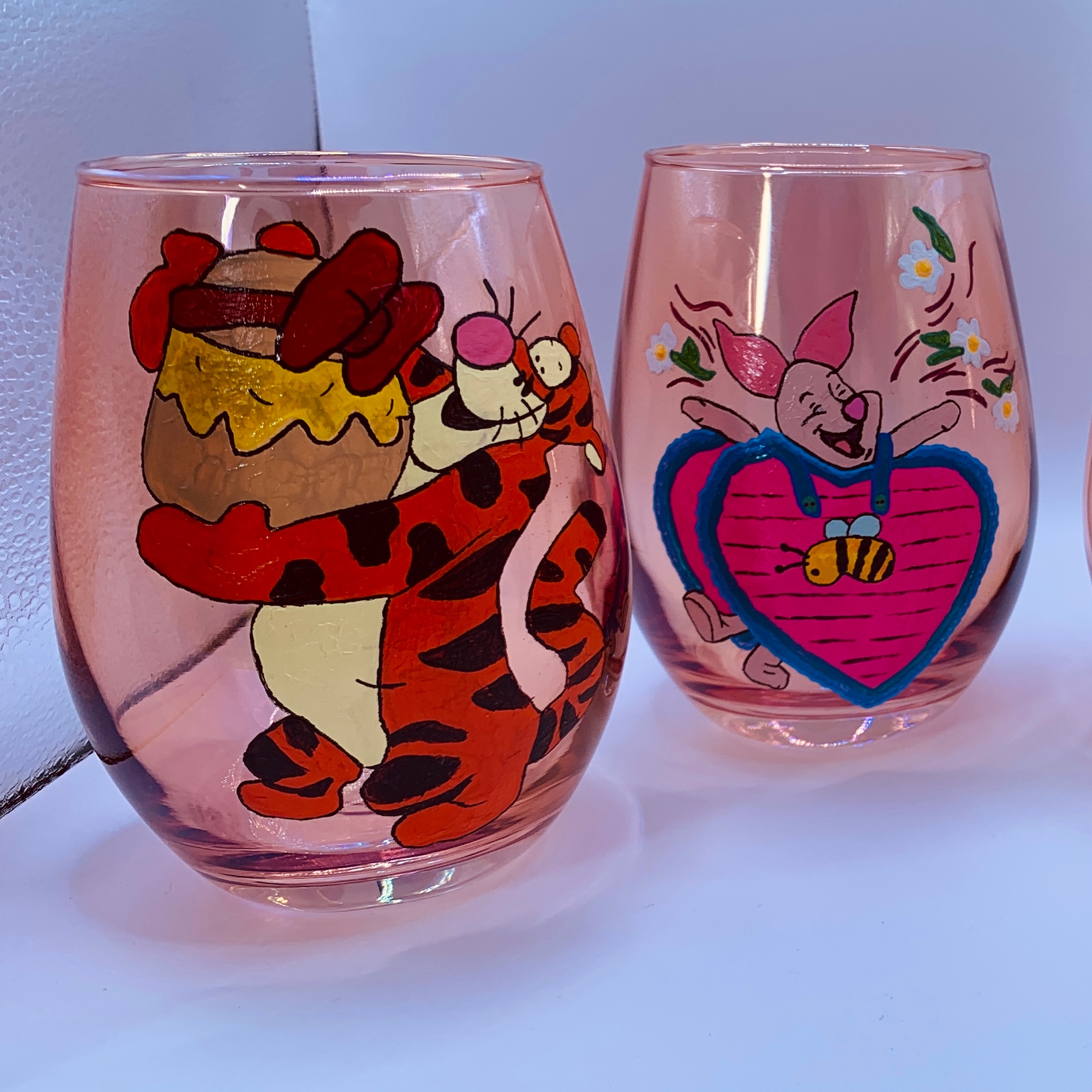 Hand Painted Winnie the Pooh Stemless Wine Glasses - Set of 4 - photo 2