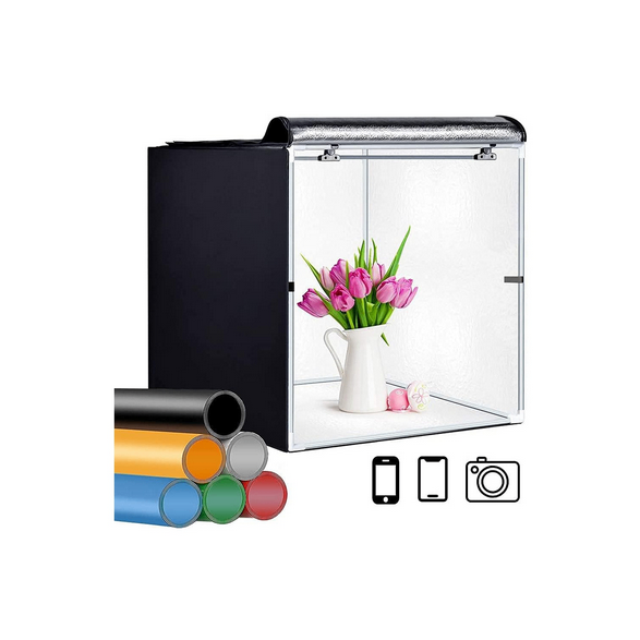 GLZWIG 24x24" LED Photo Studio Light Box – 6 backdrops included