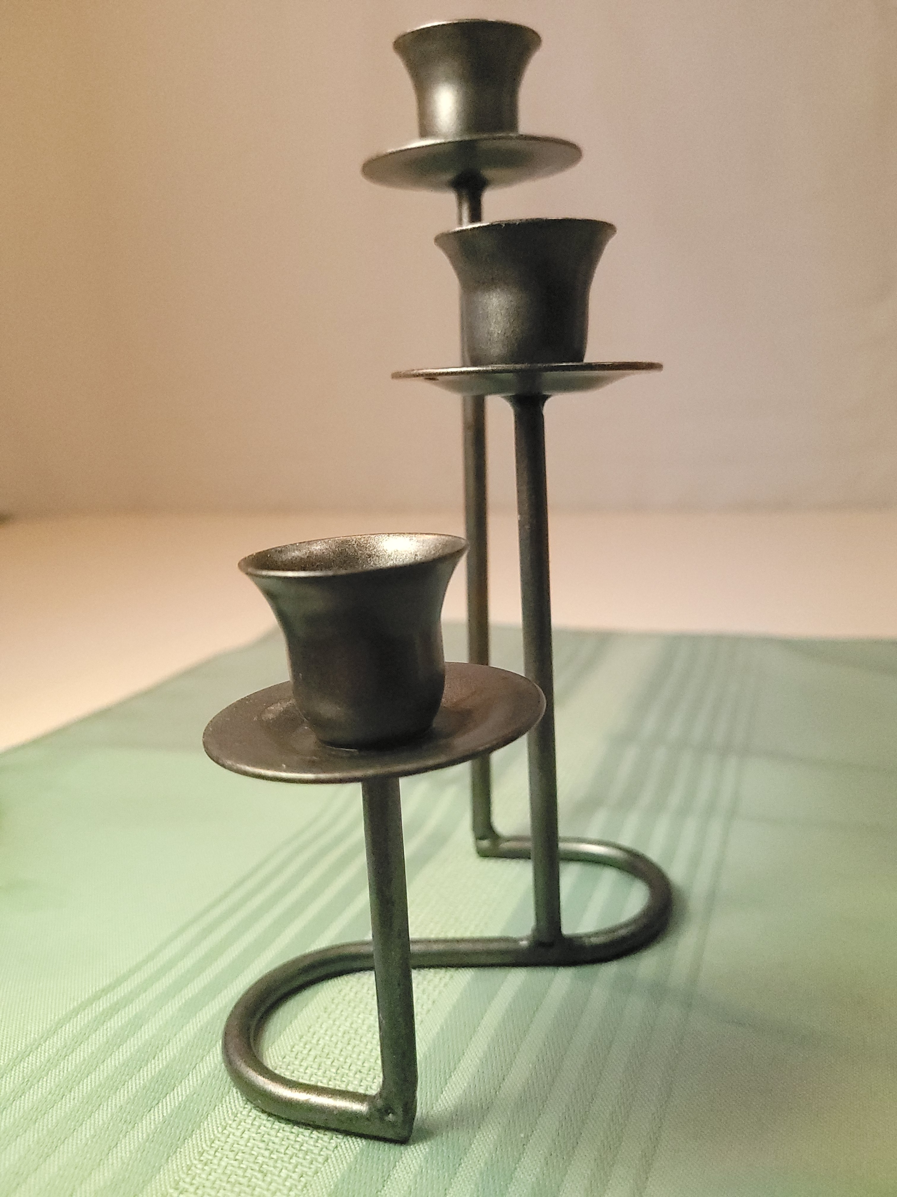 Mexican Brutalist Wrought Iron 3-Tier Candelabra Squiggle Wavy