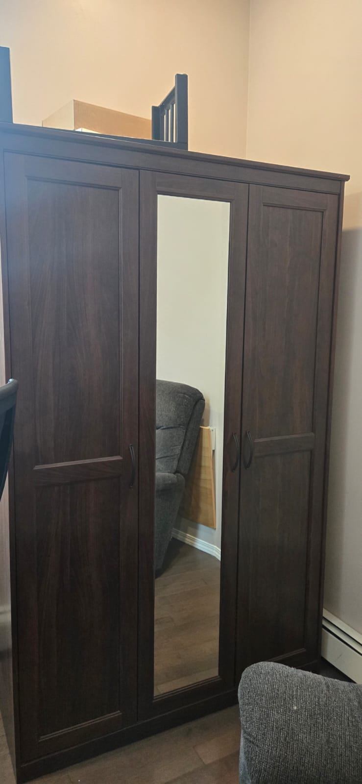 THREE - Ikea Dark Brown Wardrobe with Mirror