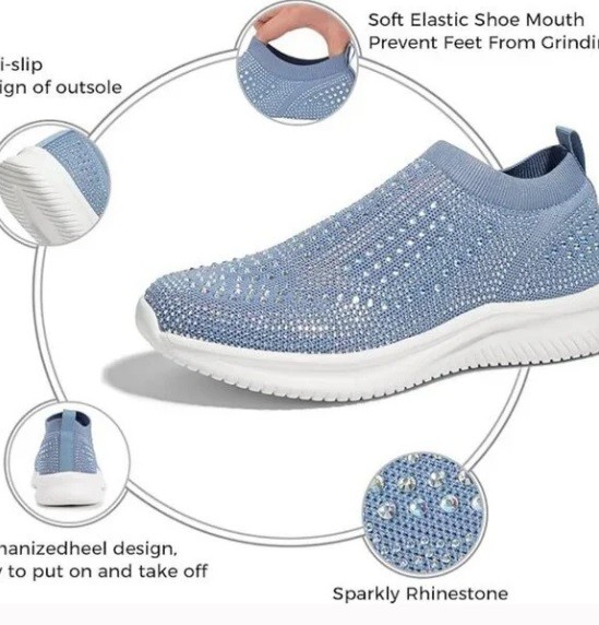 (US 11) BELOS Women's Rhinestone Mesh Slip On Walking Shoes - photo 2