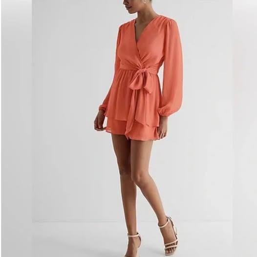 Express Tie Waist Ruffle Romper (XS) - photo 2