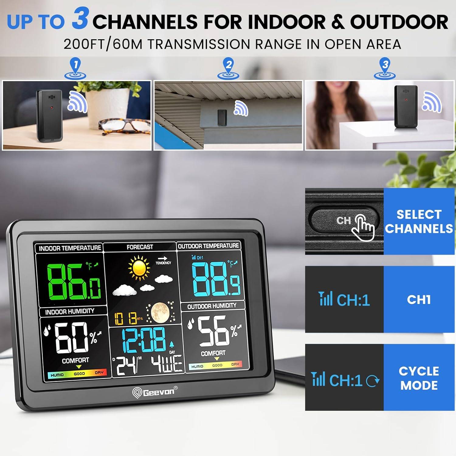 Geevon Weather Station Wireless Indoor Outdoor Thermometer - photo 2