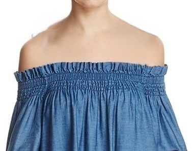 New Embroidered Off-Shoulder Denim Chambray Top - photo 5