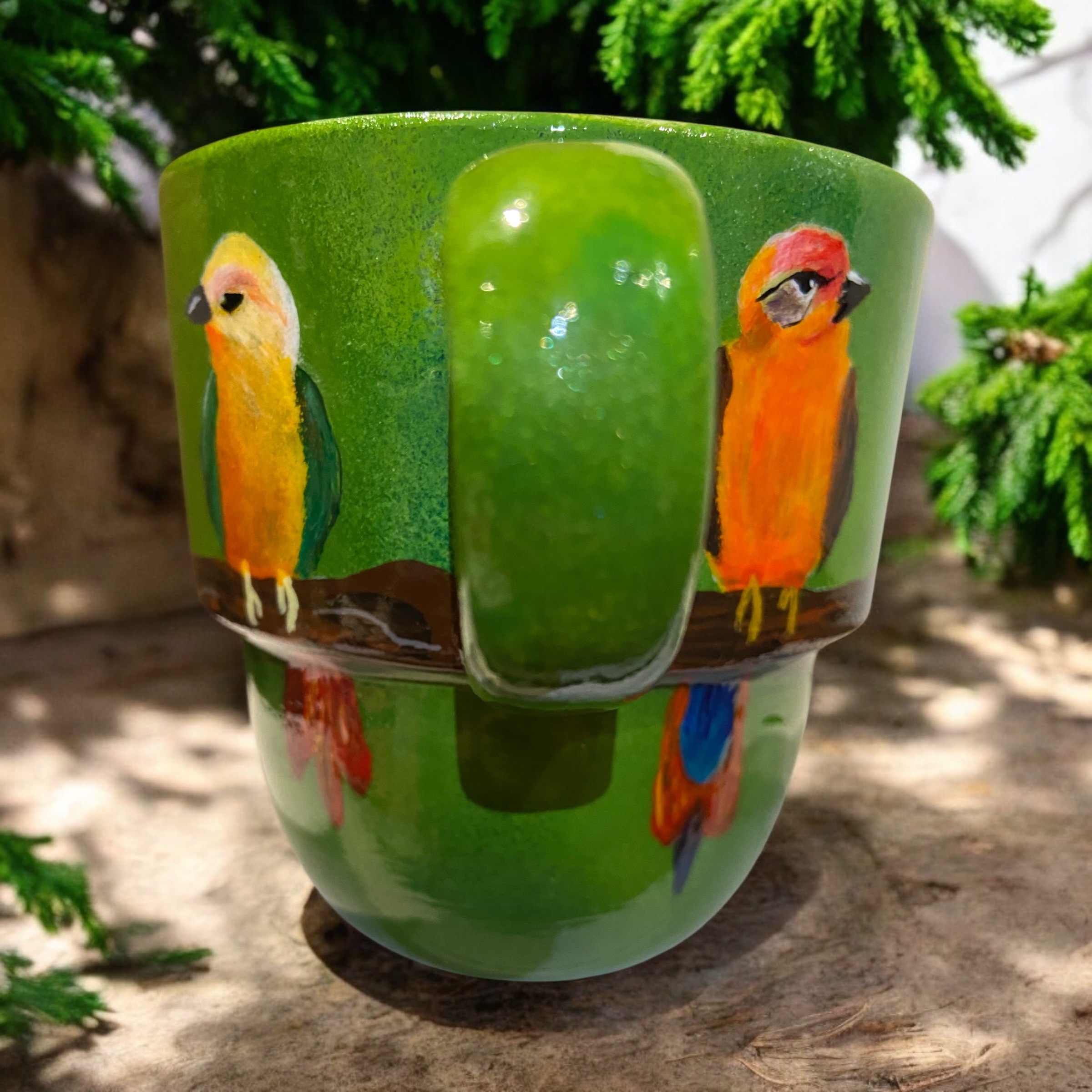 Hand-Painted Green Bird Mug - photo 5