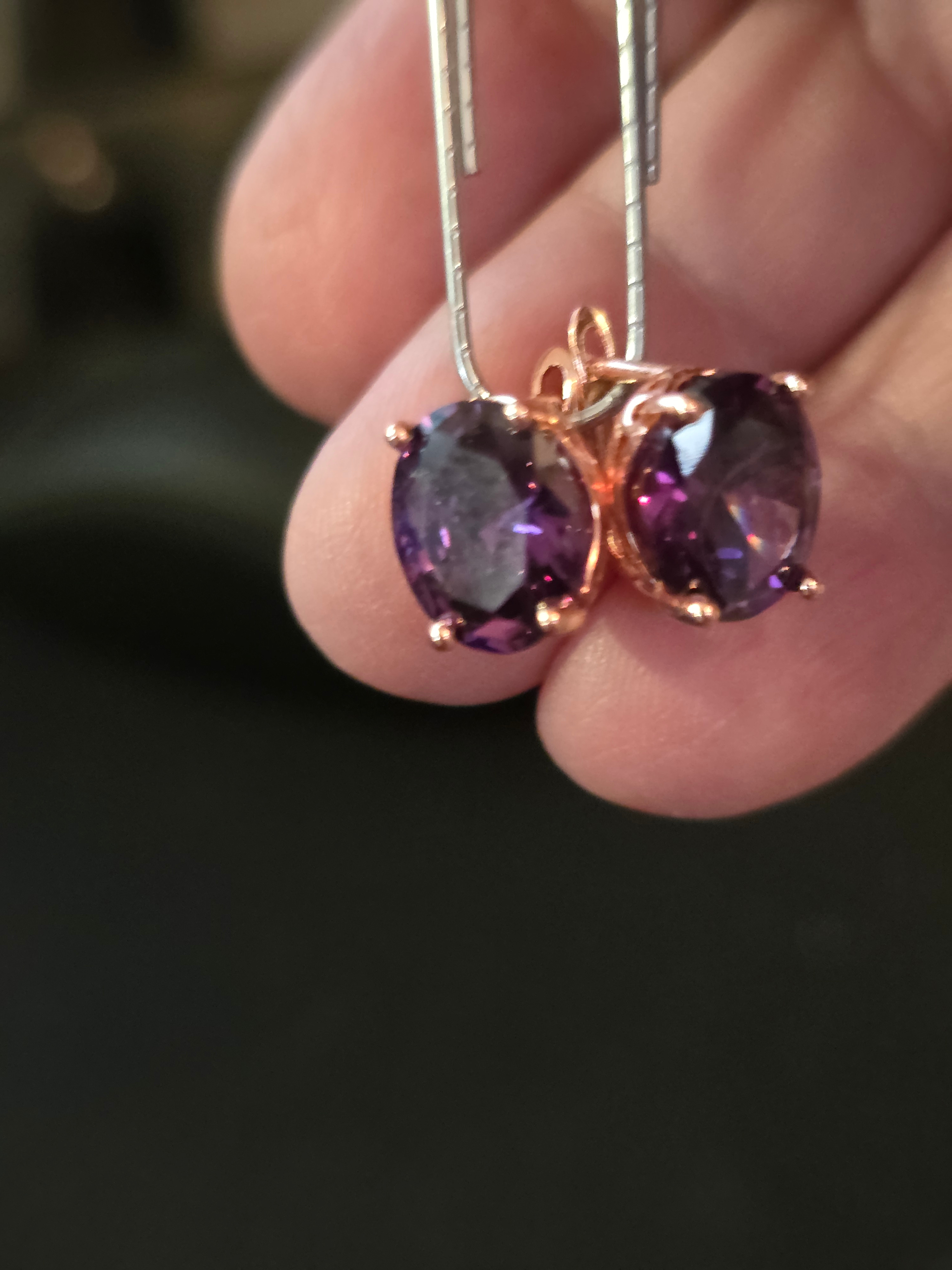 Purple Elegant Boho Style Drop Earrings with Copper Posts. - photo 5