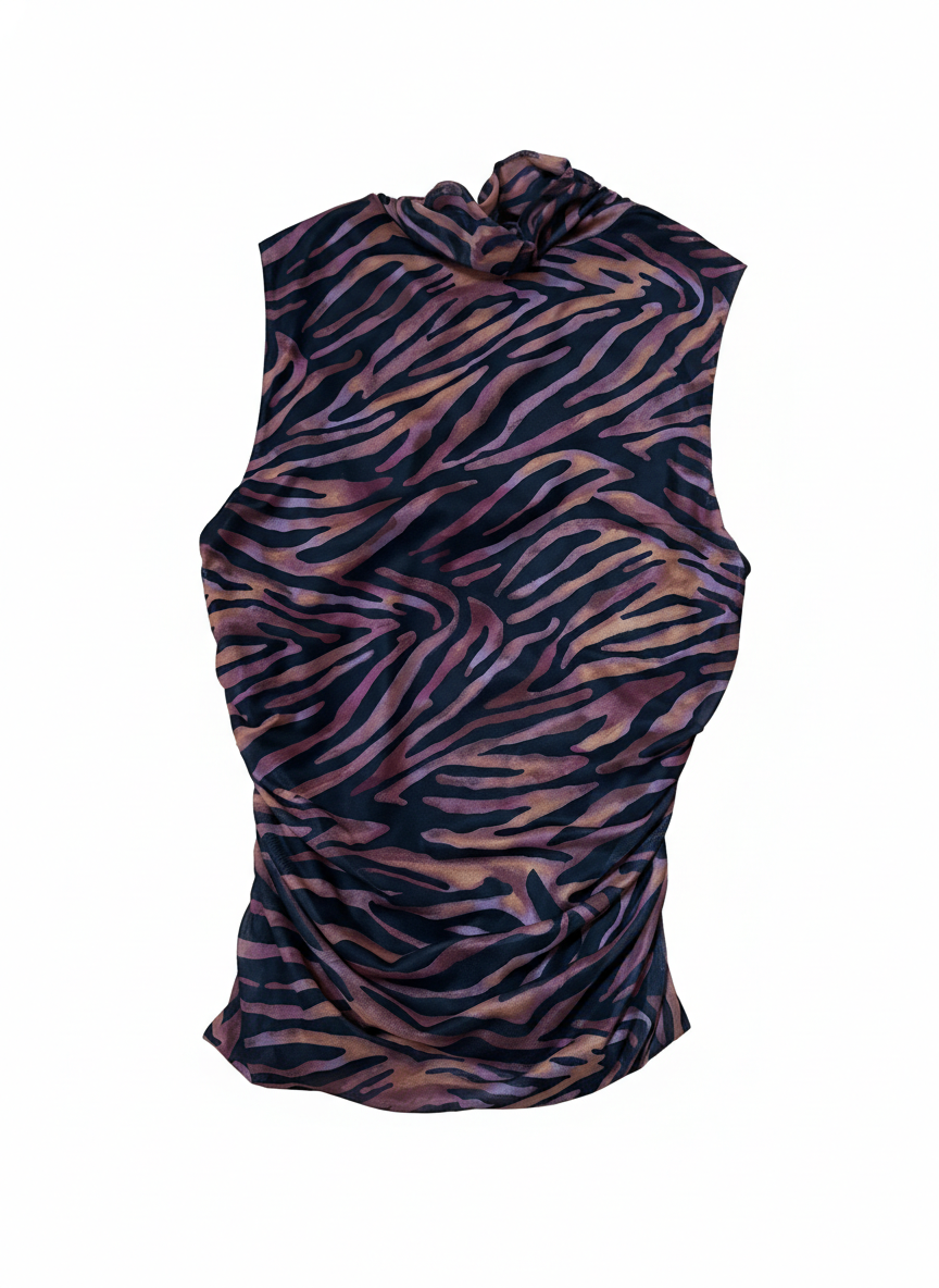 Blouse tiger print, black and berry purple - photo 2